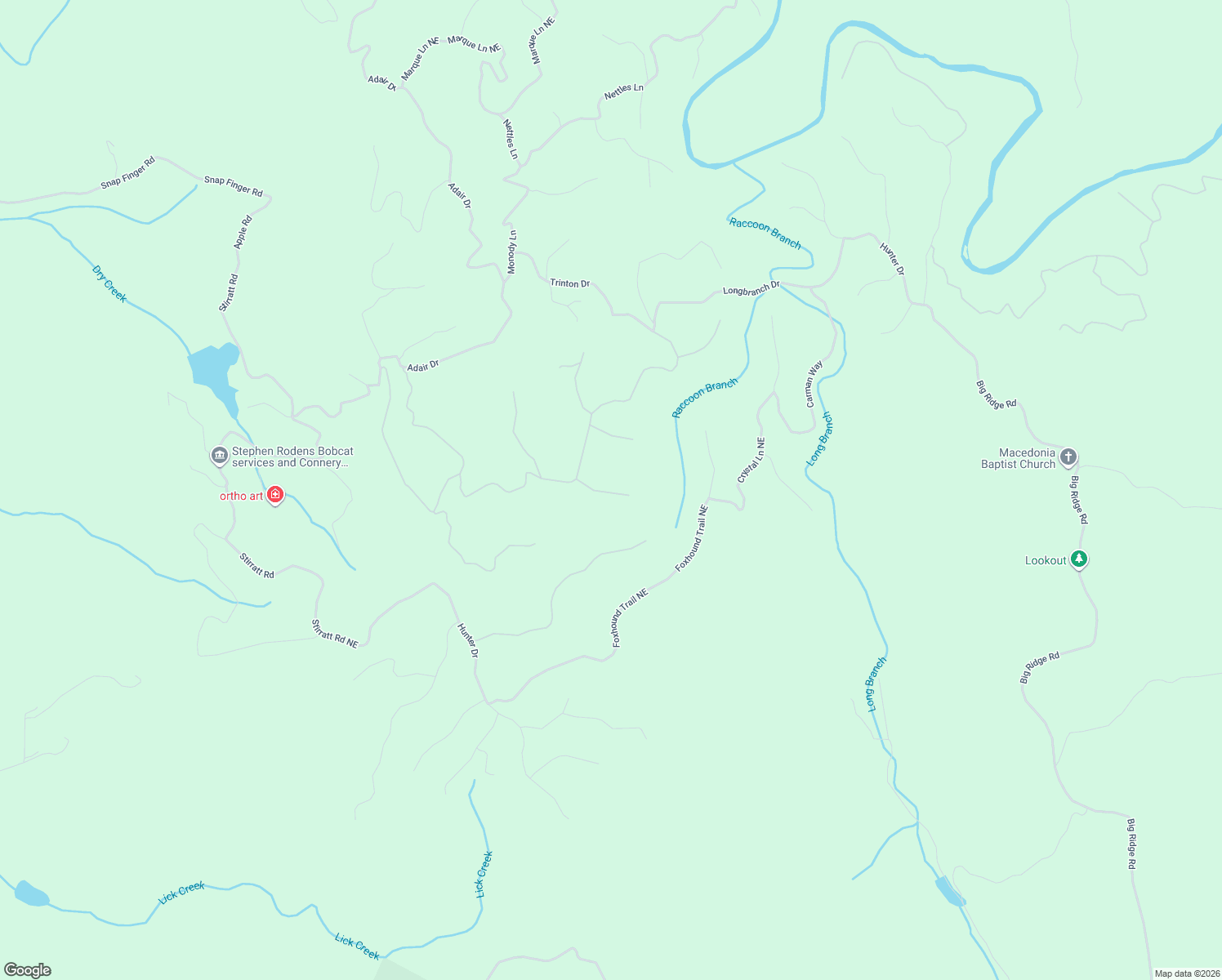 map of restaurants, bars, coffee shops, grocery stores, and more near 1048 Mayfield Lane Northeast in Ranger