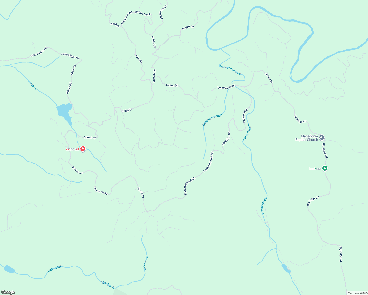 map of restaurants, bars, coffee shops, grocery stores, and more near 1087 Mayfield Lane Northeast in Ranger