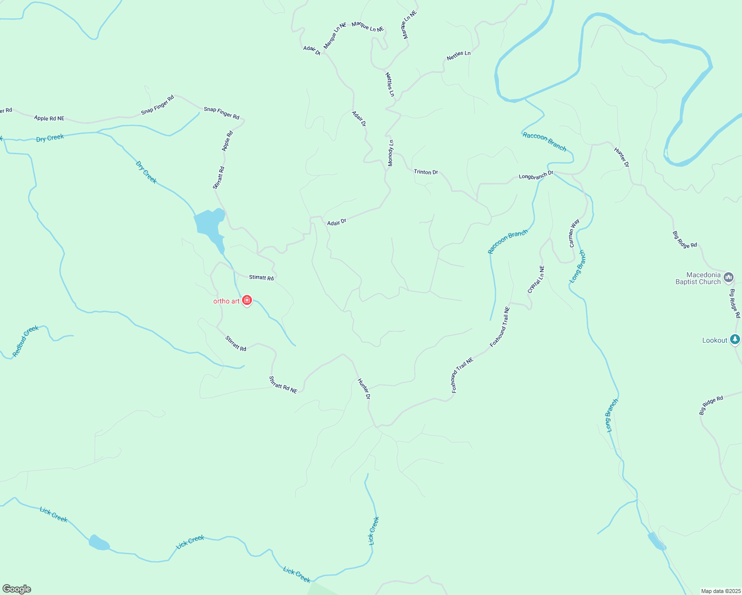 map of restaurants, bars, coffee shops, grocery stores, and more near 1054 Mayfield Lane Northeast in Ranger