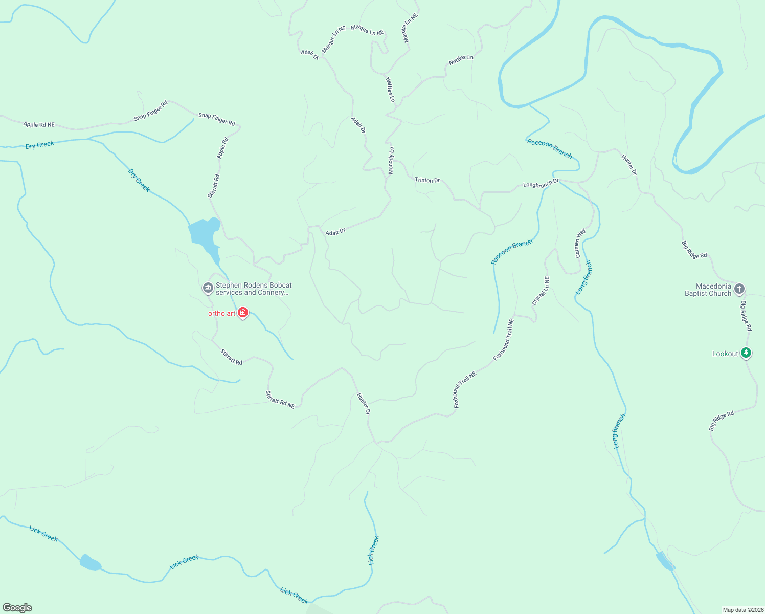 map of restaurants, bars, coffee shops, grocery stores, and more near 1069 Mayfield Lane Northeast in Ranger