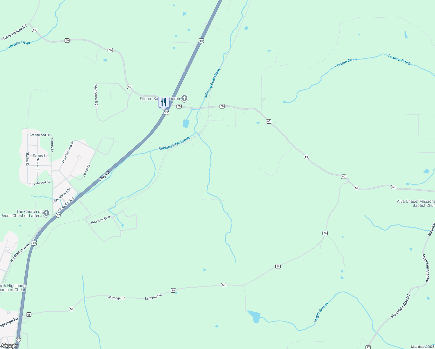 map of restaurants, bars, coffee shops, grocery stores, and more near 354 Spurgeon Road in Russellville