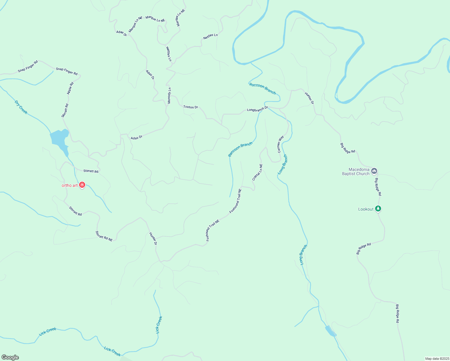 map of restaurants, bars, coffee shops, grocery stores, and more near 1055 Mayfield Lane Northeast in Ranger
