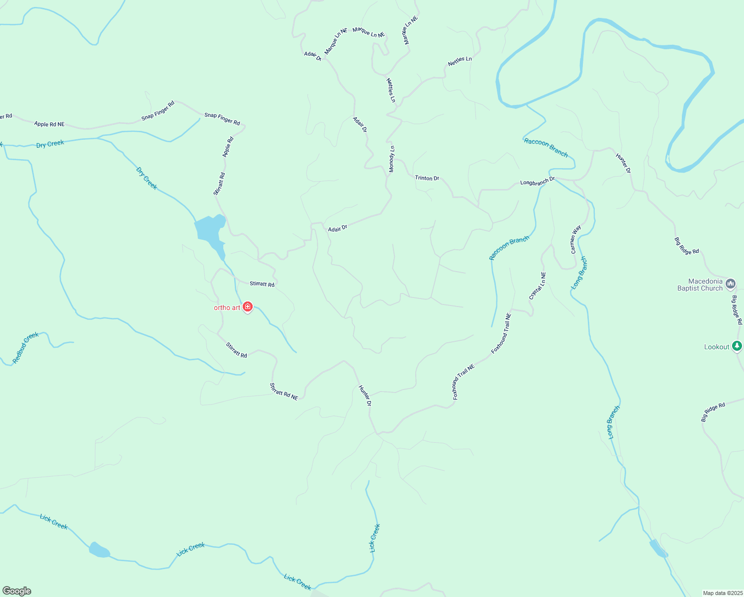 map of restaurants, bars, coffee shops, grocery stores, and more near 1055 Mayfield Lane Northeast in Ranger