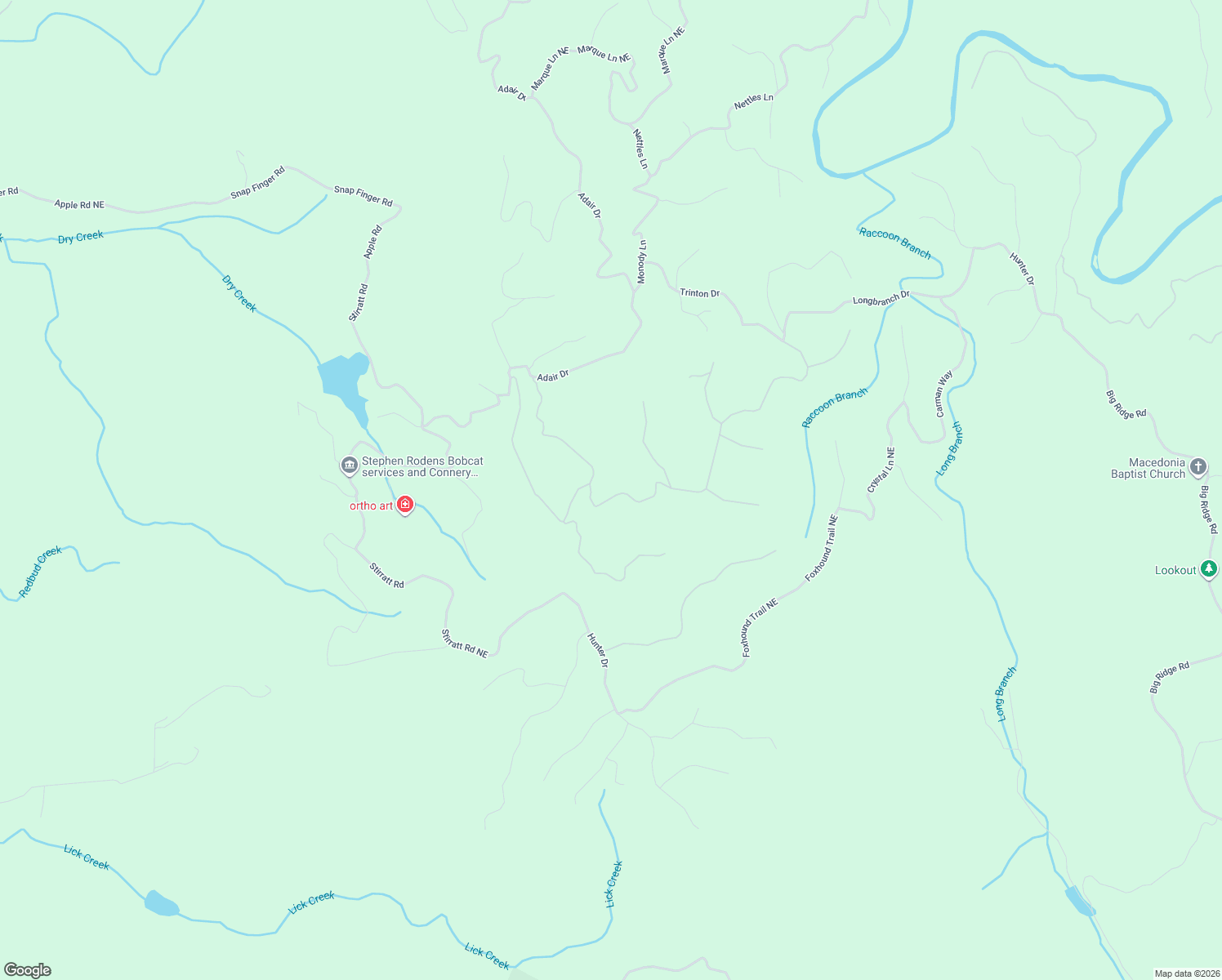 map of restaurants, bars, coffee shops, grocery stores, and more near 1071 Mayfield Lane Northeast in Ranger