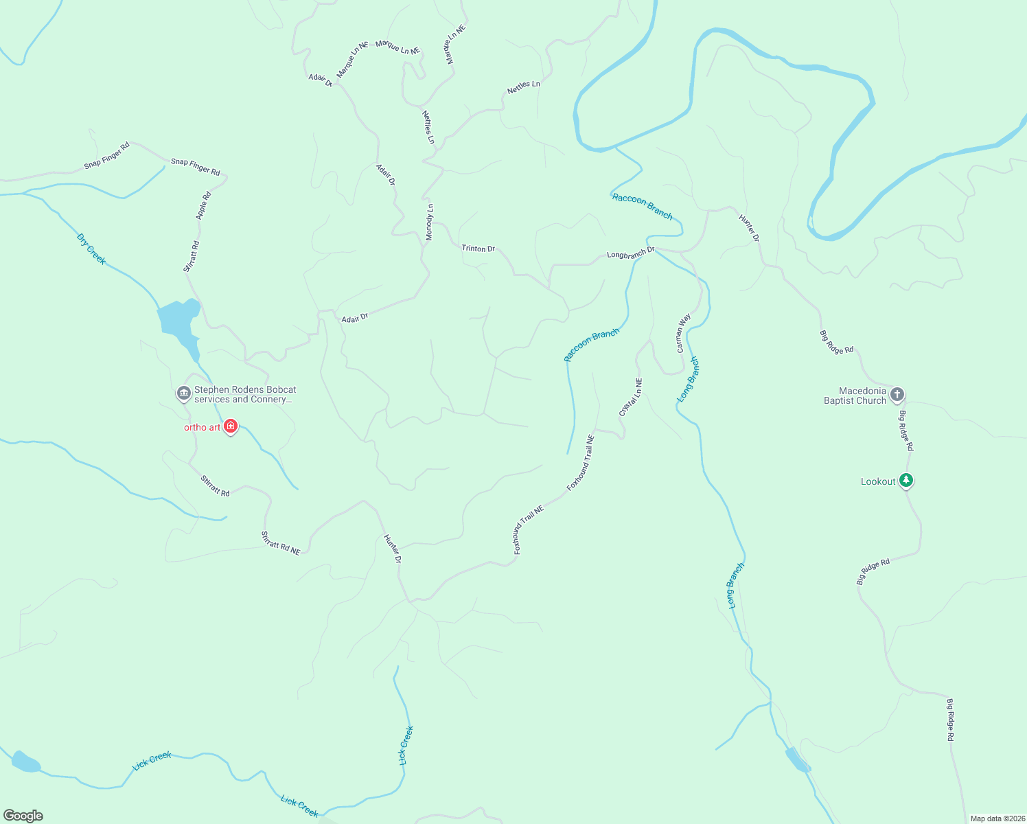 map of restaurants, bars, coffee shops, grocery stores, and more near 1048 Mayfield Lane Northeast in Ranger