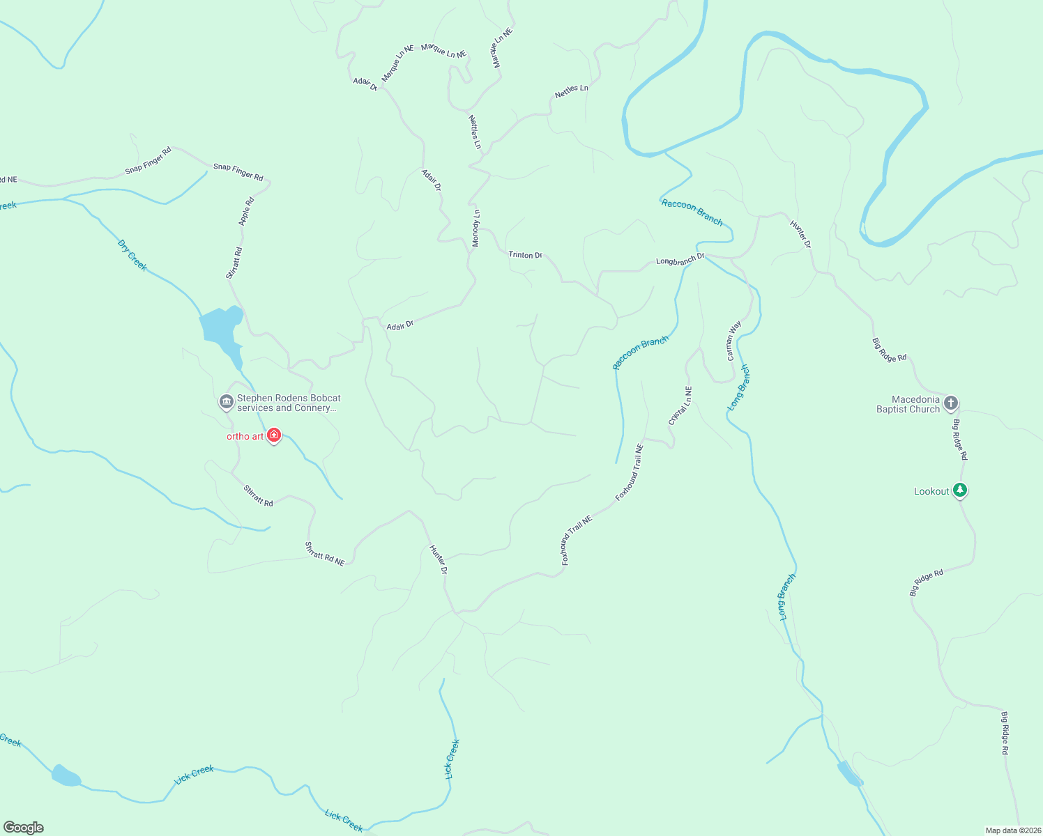 map of restaurants, bars, coffee shops, grocery stores, and more near 1020 Mayfield Lane Northeast in Ranger