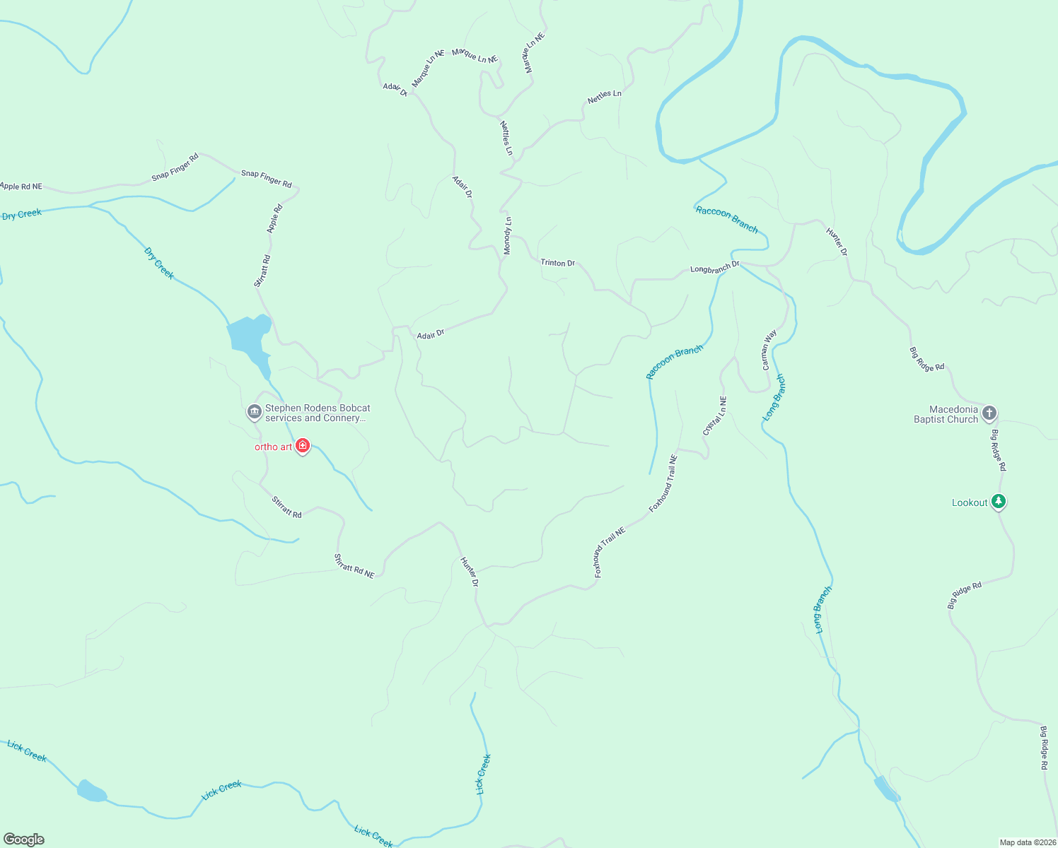 map of restaurants, bars, coffee shops, grocery stores, and more near 1067 Mayfield Lane Northeast in Ranger