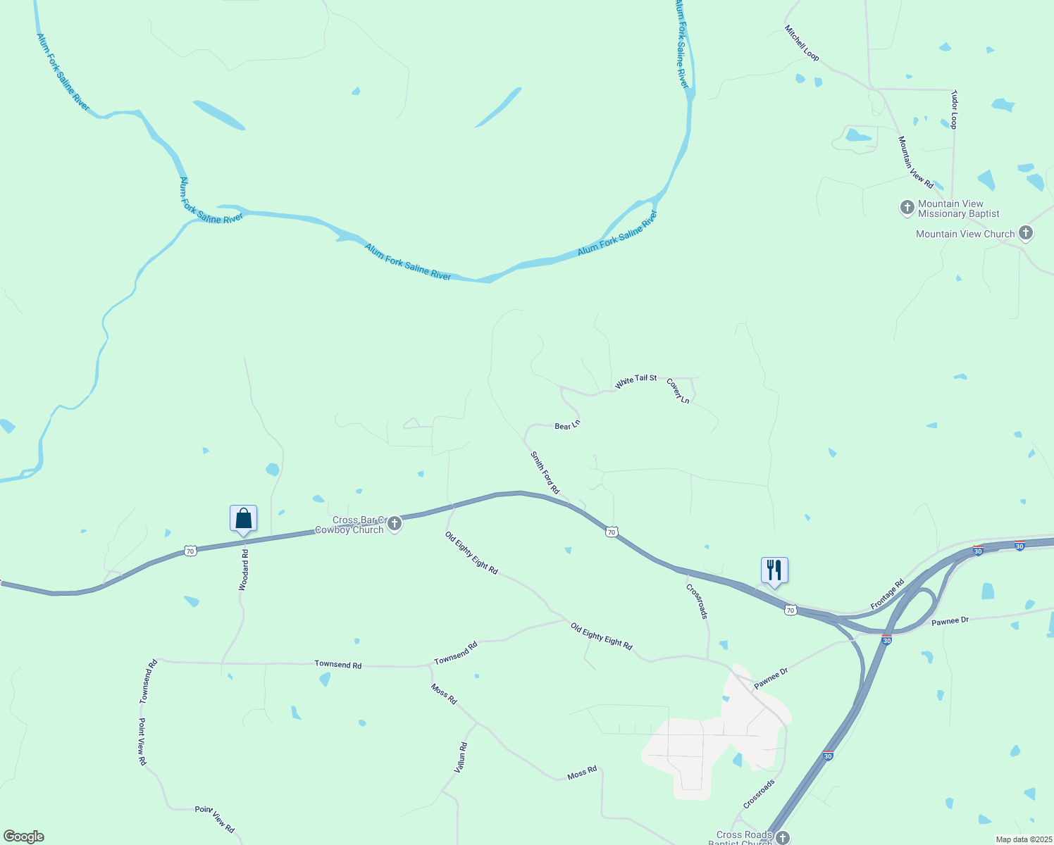 map of restaurants, bars, coffee shops, grocery stores, and more near 2500 Bear Lane in Benton