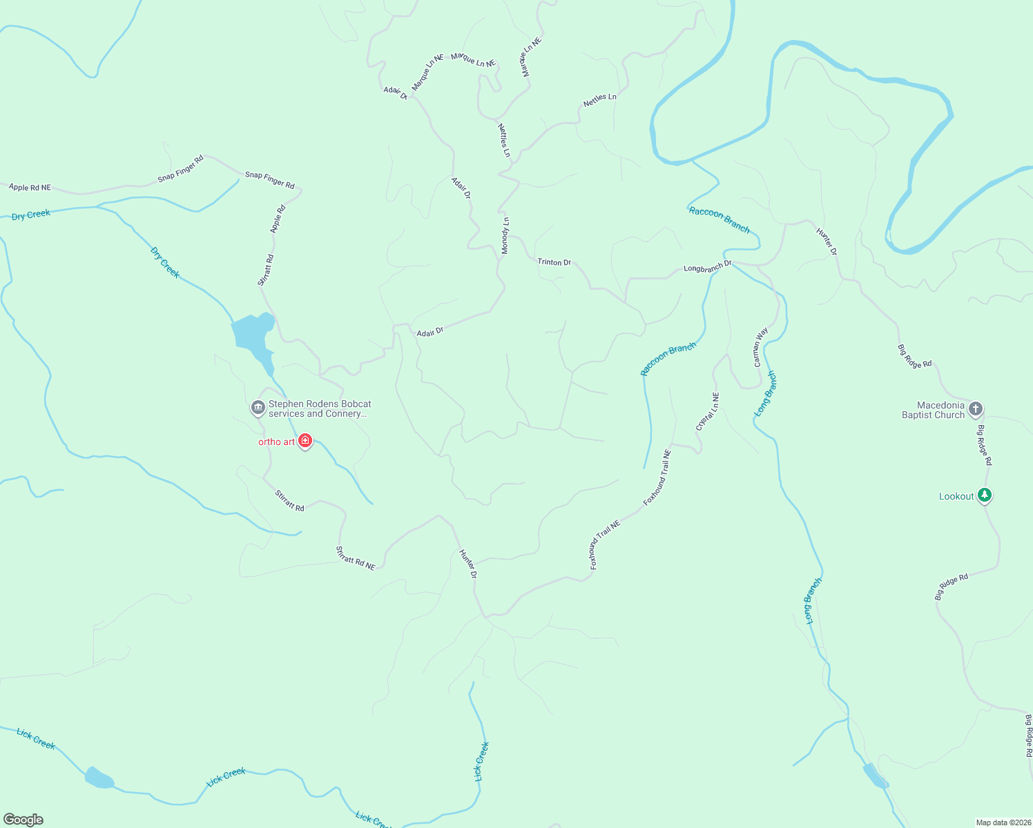 map of restaurants, bars, coffee shops, grocery stores, and more near 1067 Mayfield Lane Northeast in Ranger