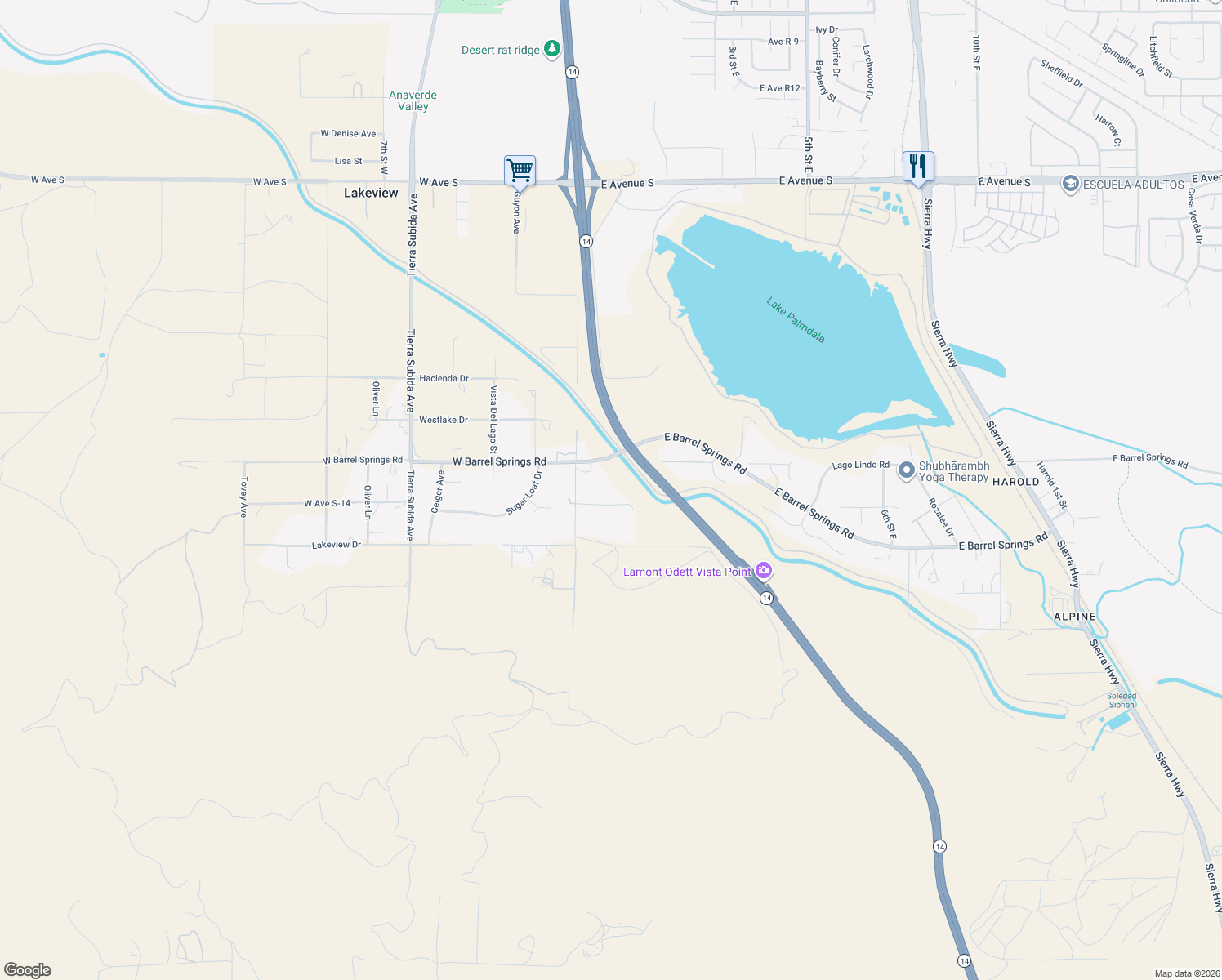 map of restaurants, bars, coffee shops, grocery stores, and more near in Leona Valley