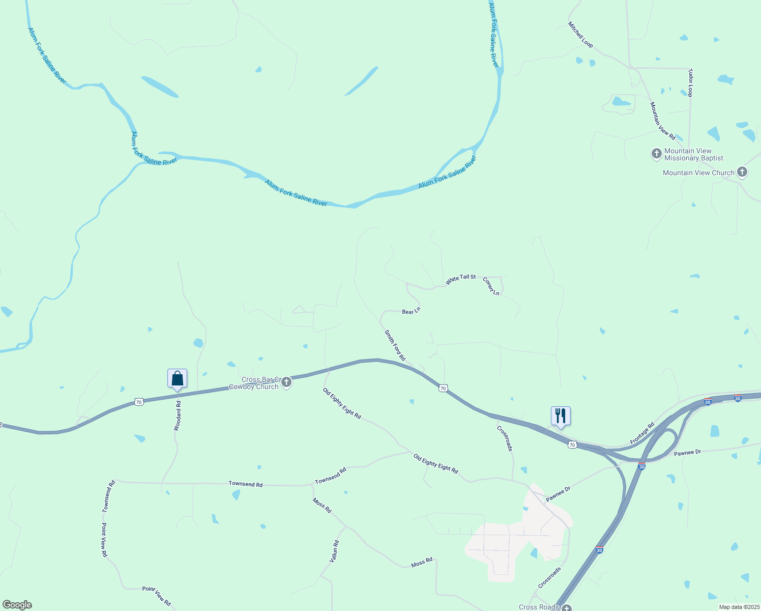 map of restaurants, bars, coffee shops, grocery stores, and more near 2500 Bear Lane in Benton