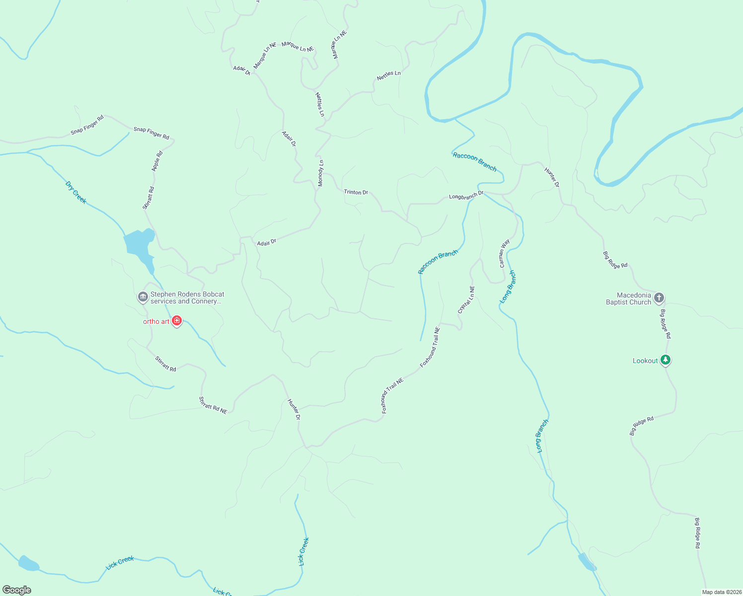 map of restaurants, bars, coffee shops, grocery stores, and more near 1044 Raccoon Ridge Northeast in Ranger