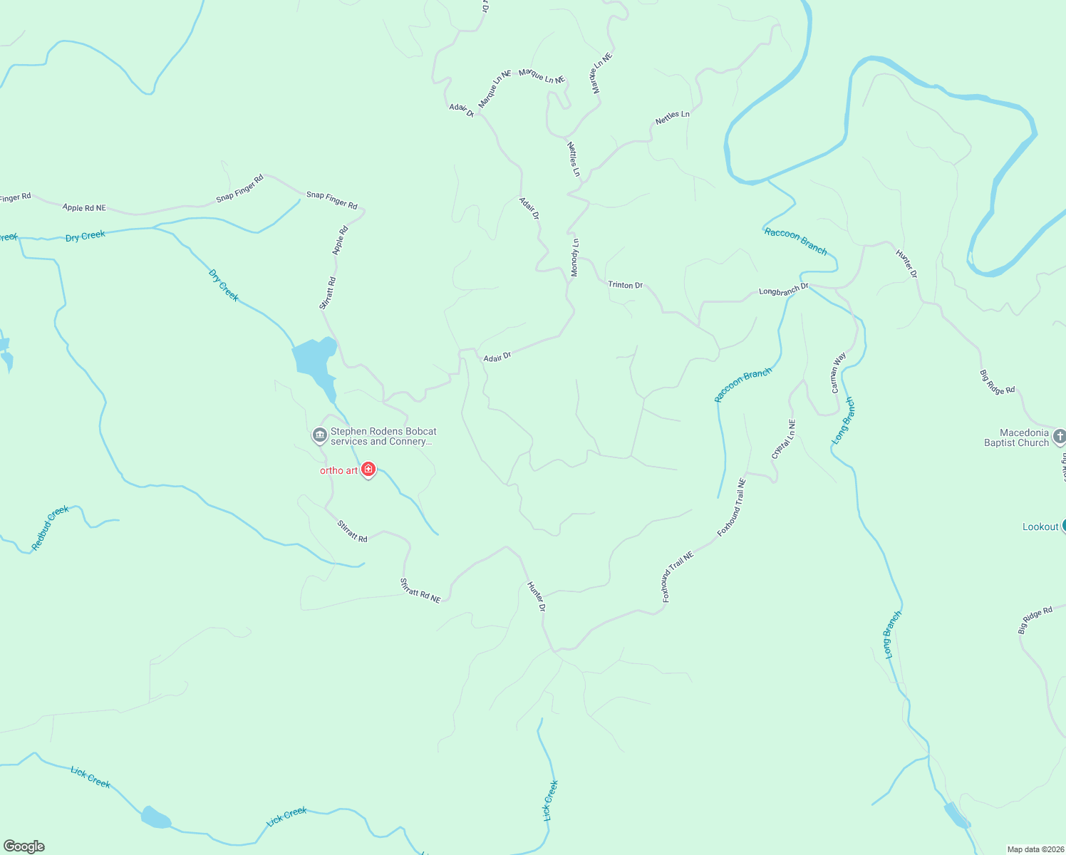 map of restaurants, bars, coffee shops, grocery stores, and more near 1073 Mayfield Lane Northeast in Ranger