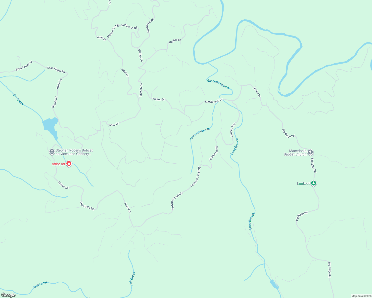 map of restaurants, bars, coffee shops, grocery stores, and more near 1054 Mayfield Lane Northeast in Ranger