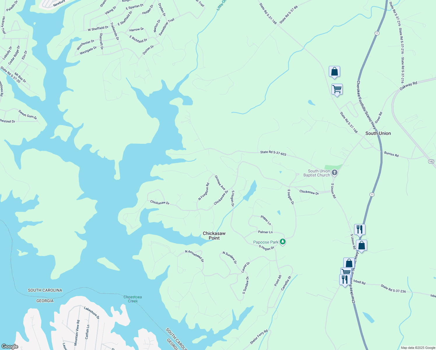 map of restaurants, bars, coffee shops, grocery stores, and more near 118 Oconee Avenue in Westminster