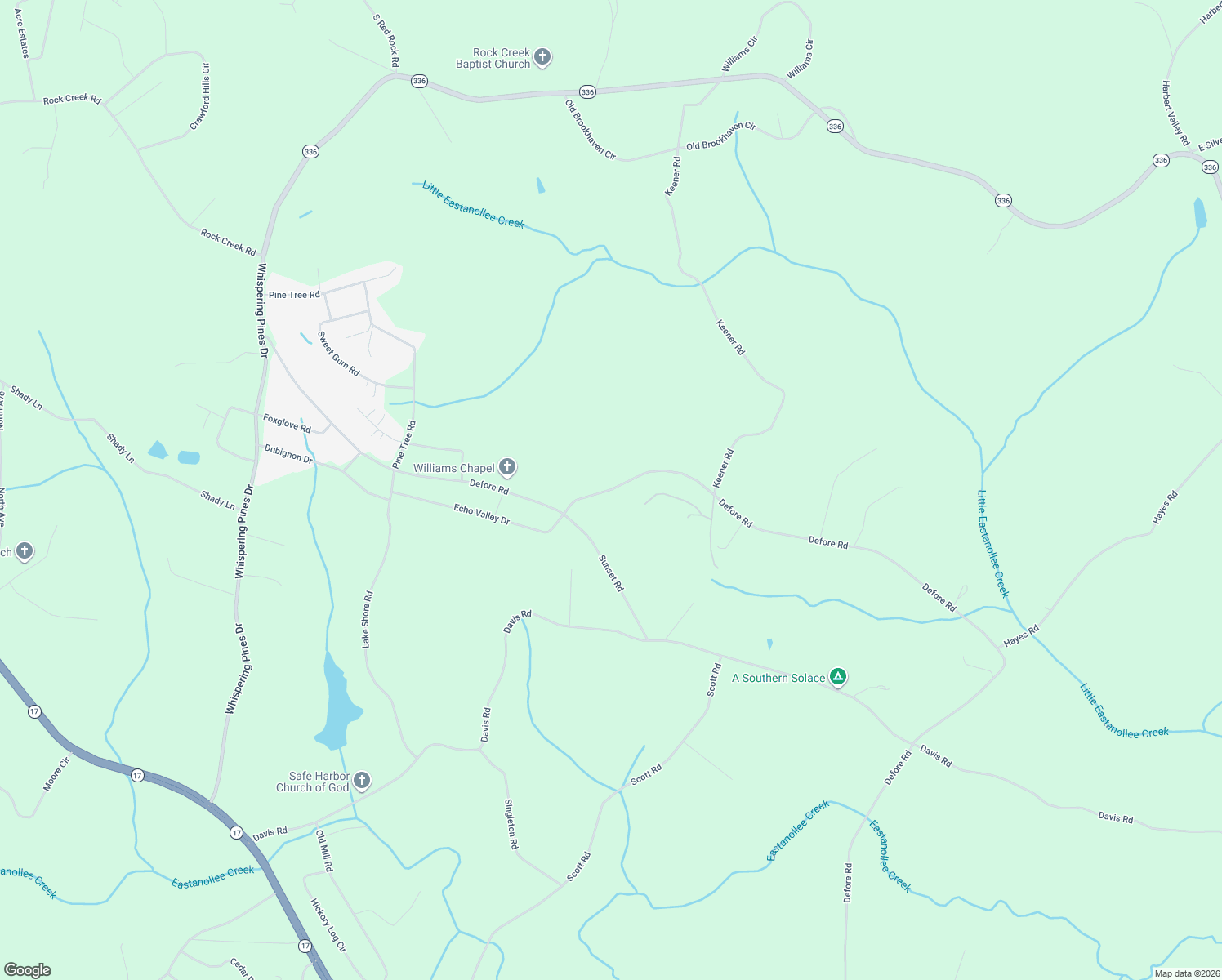 map of restaurants, bars, coffee shops, grocery stores, and more near Defoor Road in Toccoa