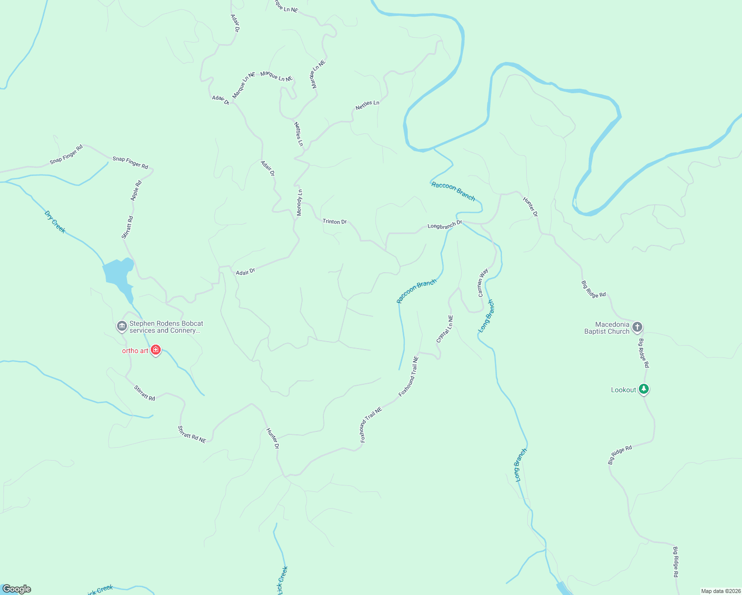 map of restaurants, bars, coffee shops, grocery stores, and more near 1028 Raccoon Ridge Northeast in Ranger