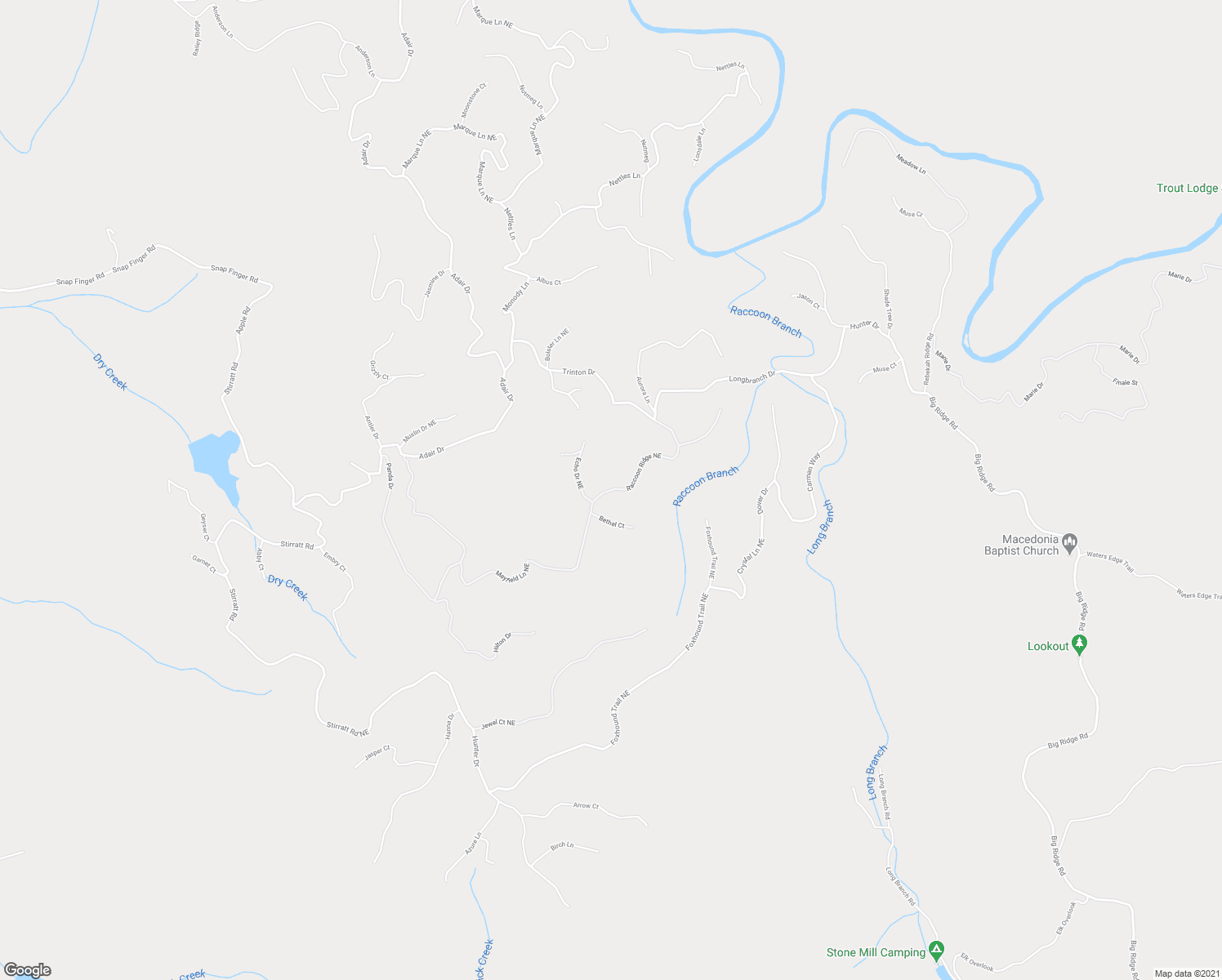 map of restaurants, bars, coffee shops, grocery stores, and more near 1028 Raccoon Ridge Northeast in Ranger