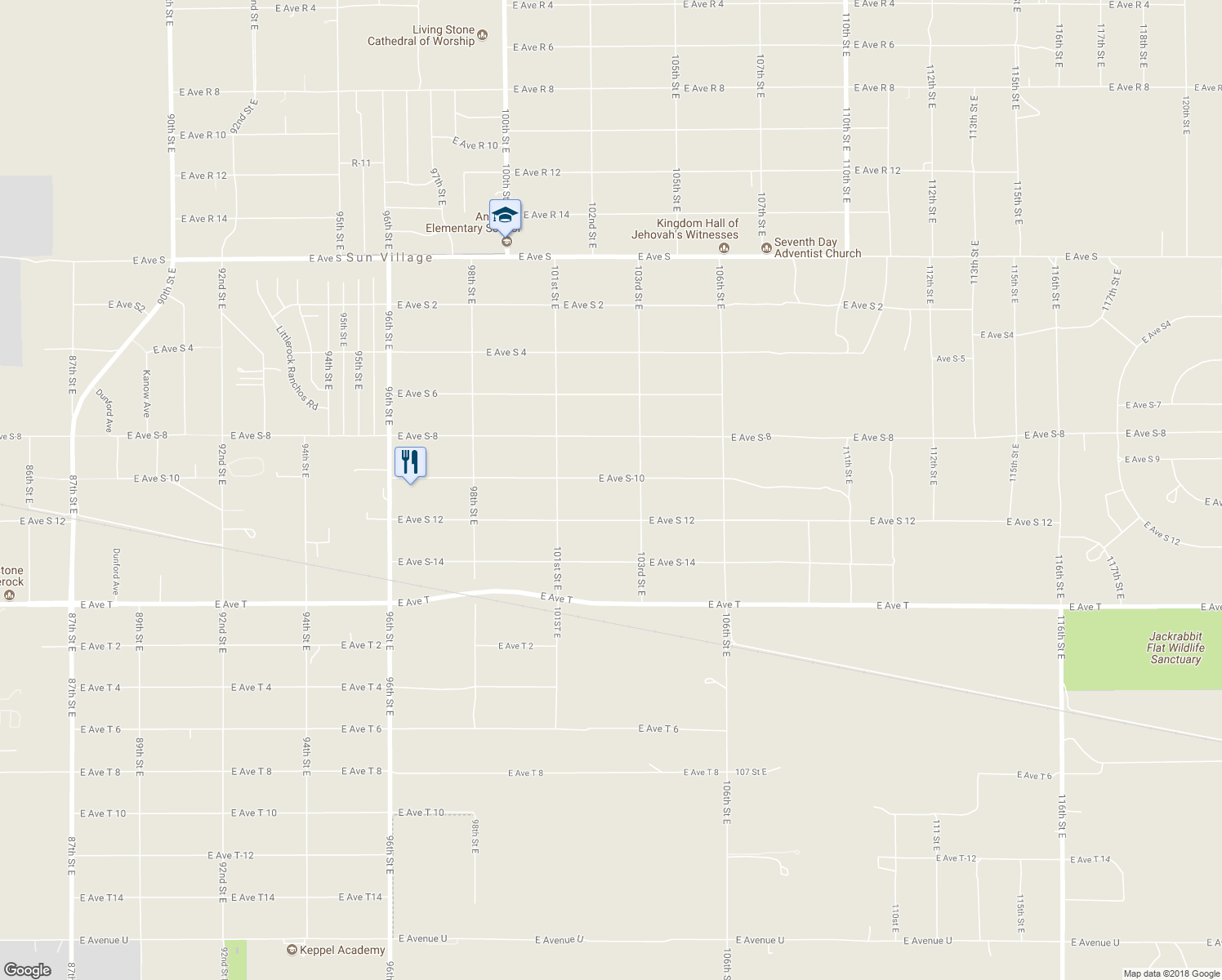 map of restaurants, bars, coffee shops, grocery stores, and more near 10218 East Avenue South 10 in Littlerock