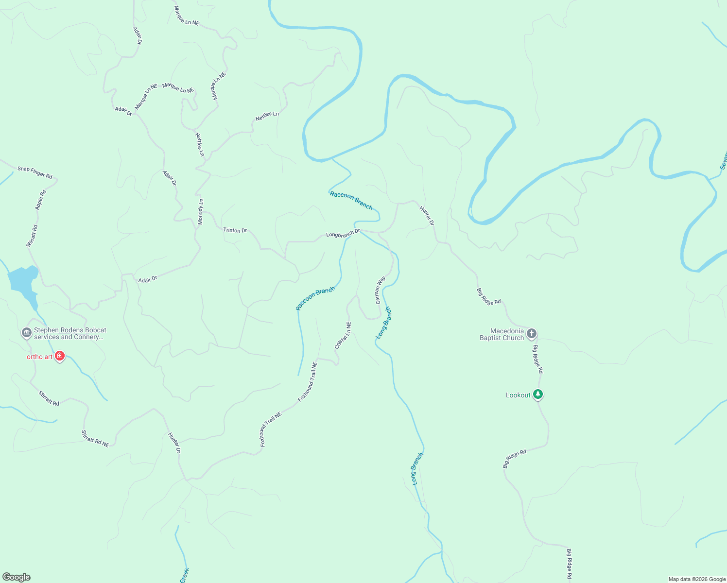 map of restaurants, bars, coffee shops, grocery stores, and more near 1603 Crystal Lane Northeast in Ranger