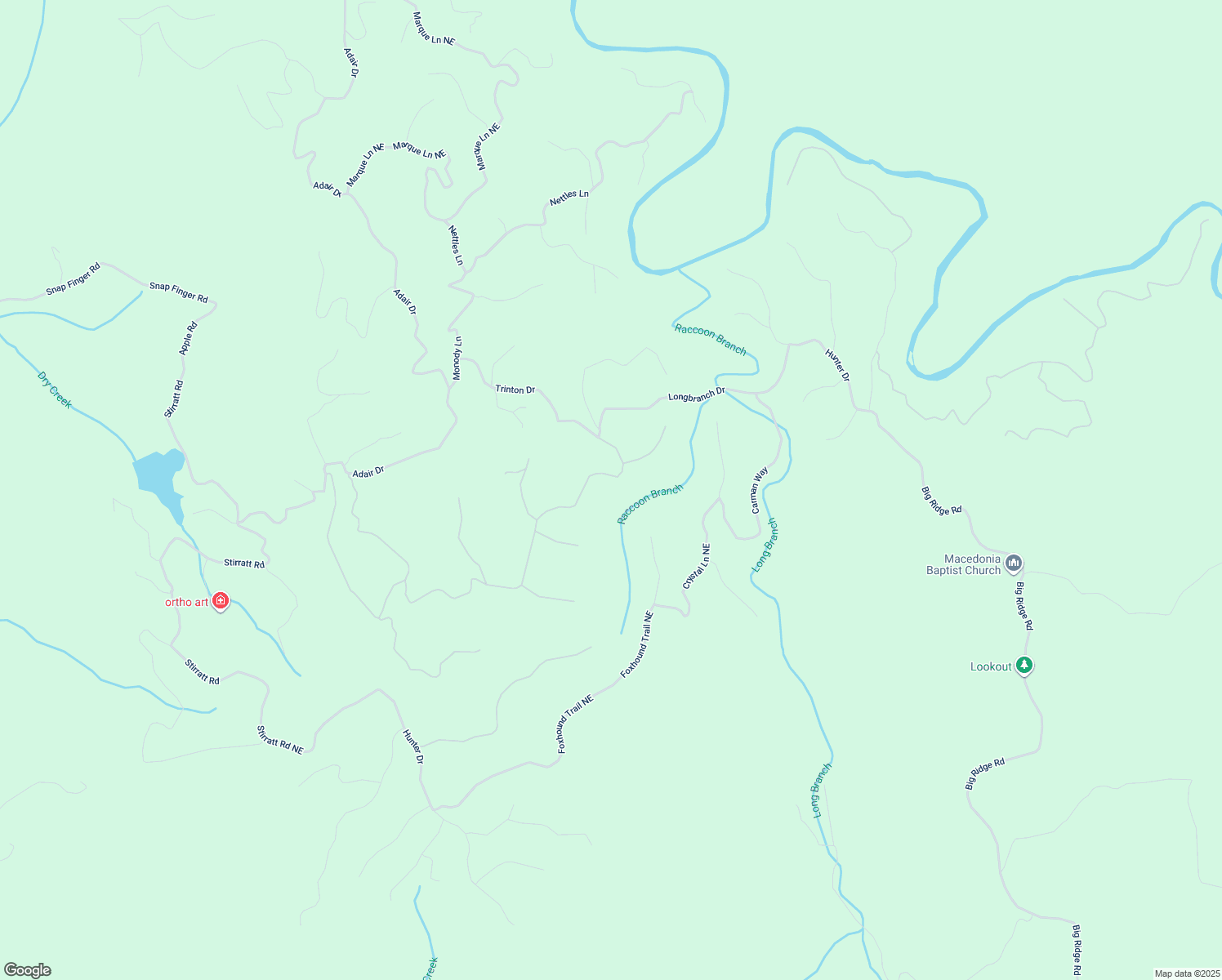 map of restaurants, bars, coffee shops, grocery stores, and more near 1025 Raccoon Ridge Northeast in Ranger