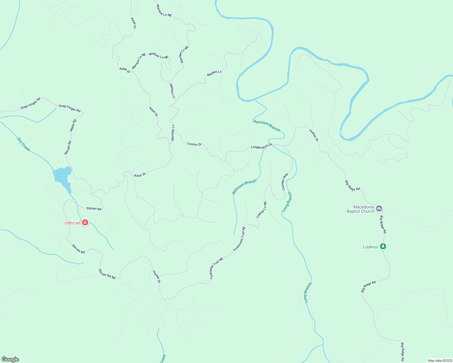 map of restaurants, bars, coffee shops, grocery stores, and more near 1026 Raccoon Ridge Northeast in Ranger
