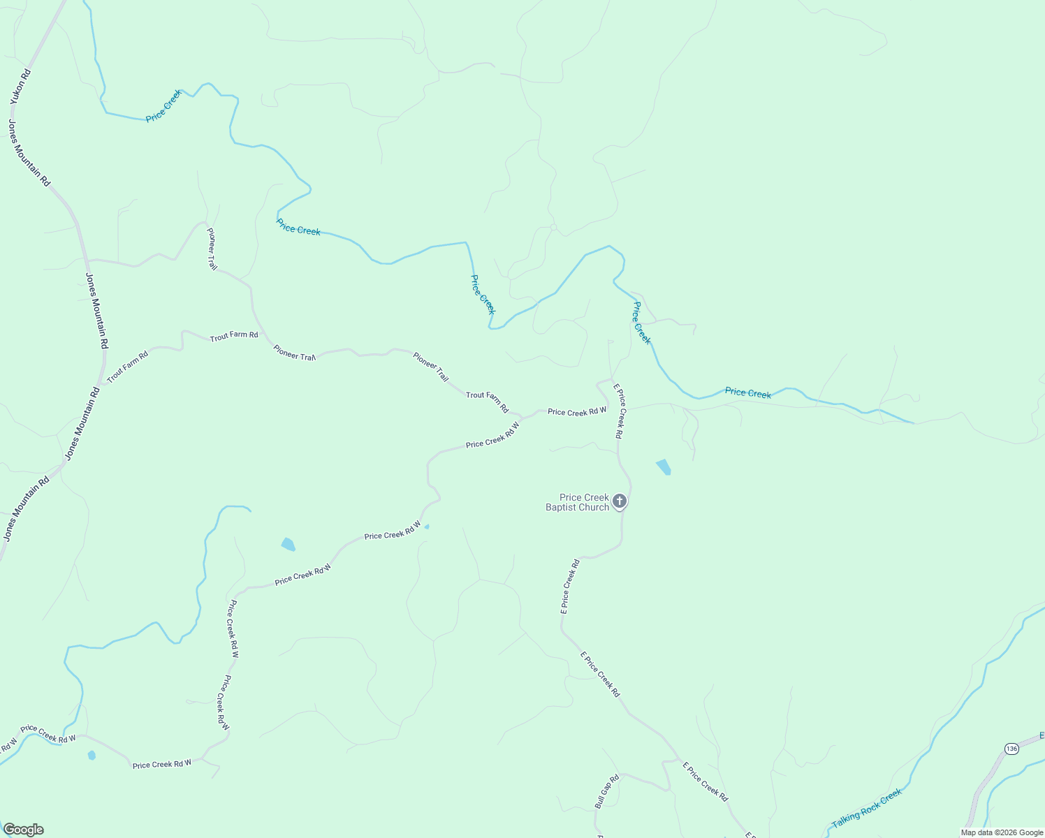 map of restaurants, bars, coffee shops, grocery stores, and more near 140 Trout Farm Road in Talking Rock