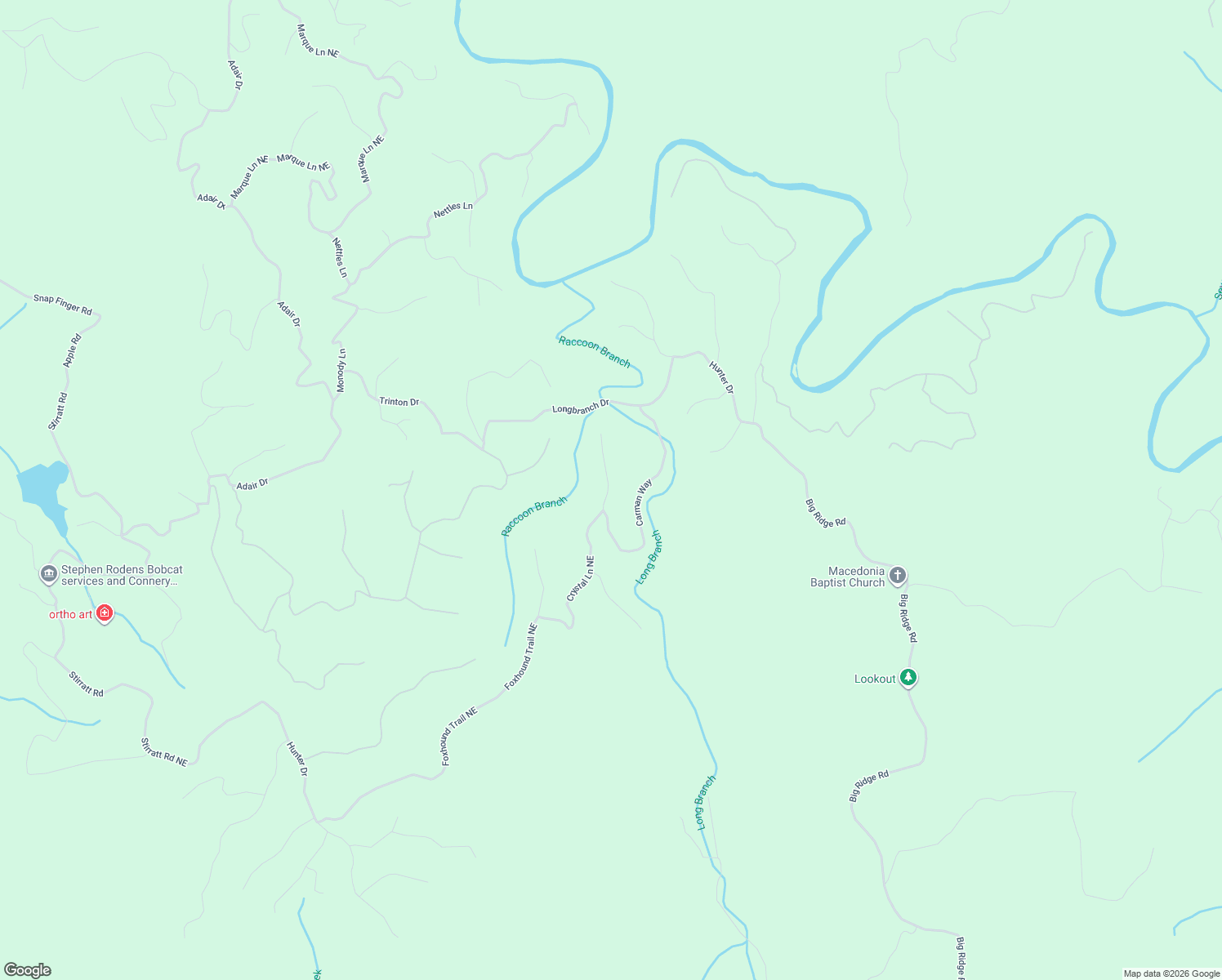map of restaurants, bars, coffee shops, grocery stores, and more near 1603 Crystal Lane Northeast in Ranger
