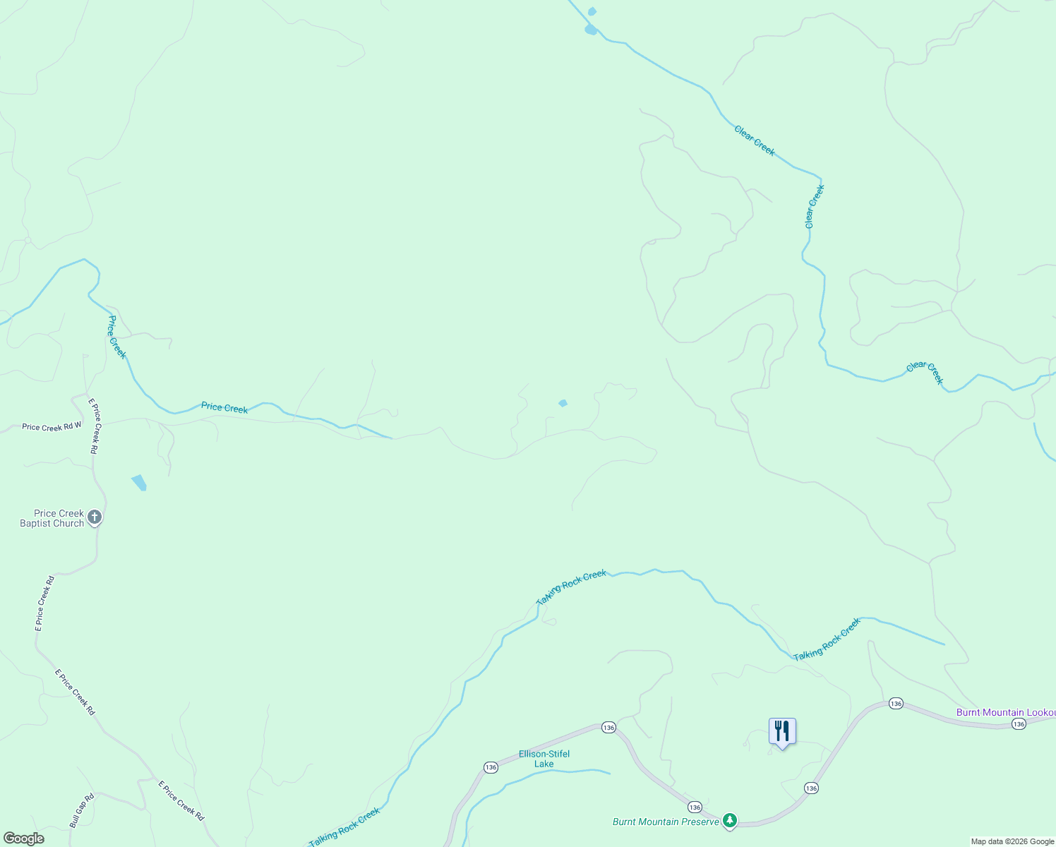 map of restaurants, bars, coffee shops, grocery stores, and more near 973 Sutton Road in Talking Rock