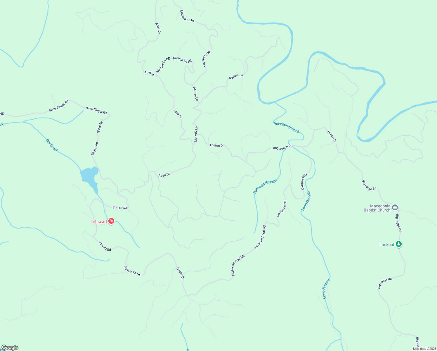 map of restaurants, bars, coffee shops, grocery stores, and more near 983 Raccoon Ridge Northeast in Ranger