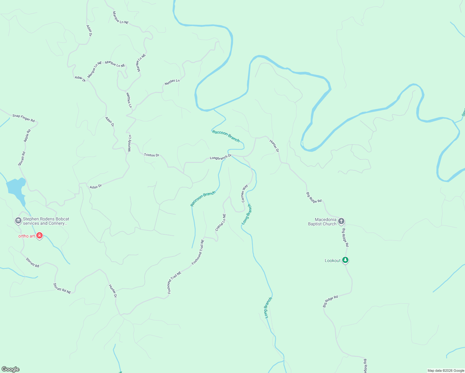 map of restaurants, bars, coffee shops, grocery stores, and more near 1600 Crystal Lane Northeast in Ranger