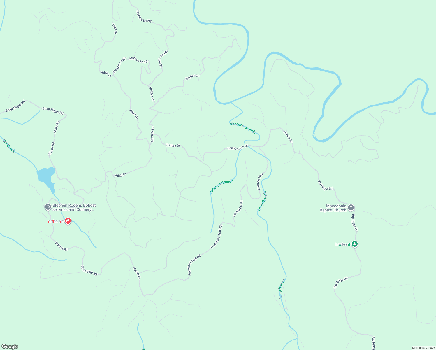 map of restaurants, bars, coffee shops, grocery stores, and more near 962 Raccoon Ridge Northeast in Ranger