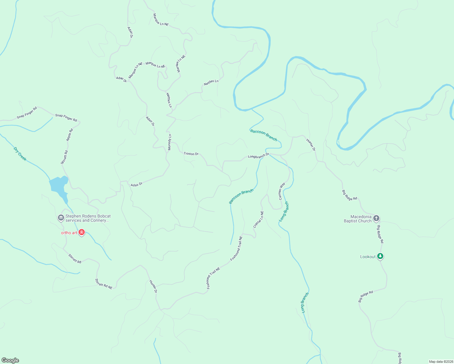 map of restaurants, bars, coffee shops, grocery stores, and more near 975 Raccoon Ridge Northeast in Ranger
