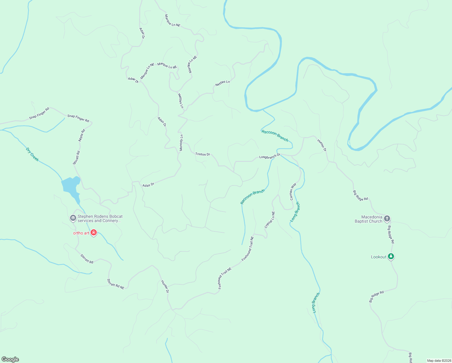map of restaurants, bars, coffee shops, grocery stores, and more near 976 Raccoon Ridge Northeast in Ranger