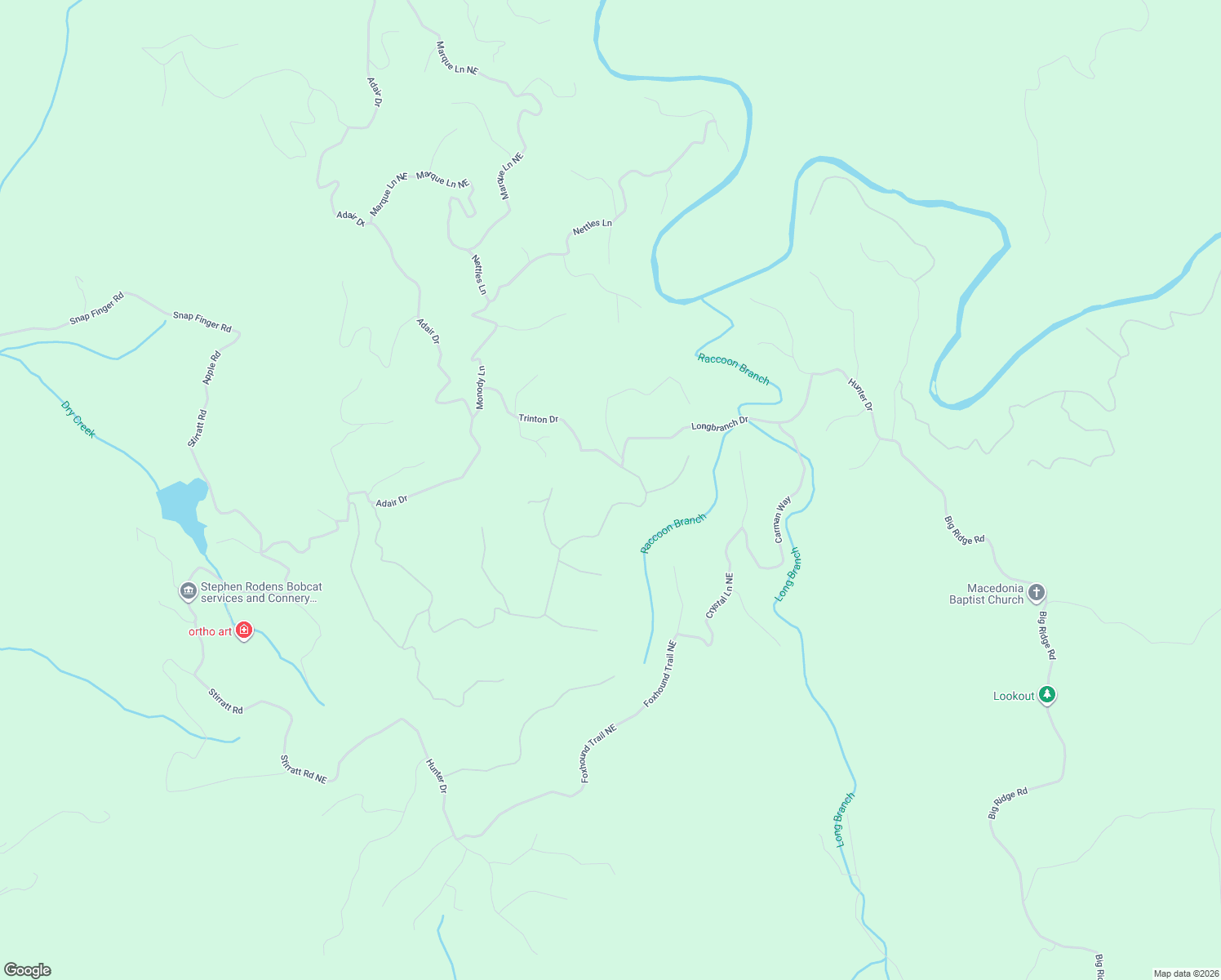 map of restaurants, bars, coffee shops, grocery stores, and more near 976 Raccoon Ridge Northeast in Ranger