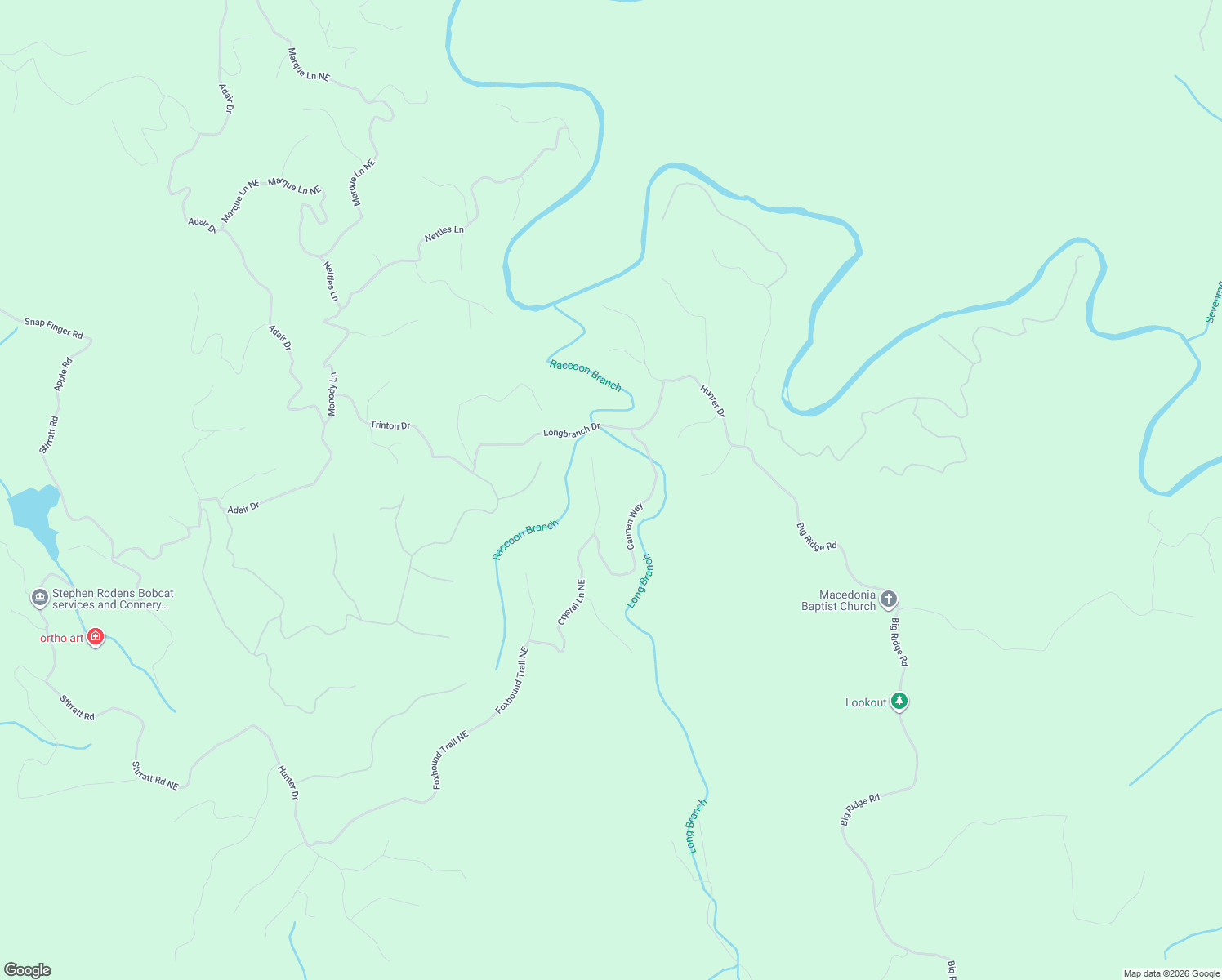 map of restaurants, bars, coffee shops, grocery stores, and more near 1600 Crystal Lane Northeast in Ranger