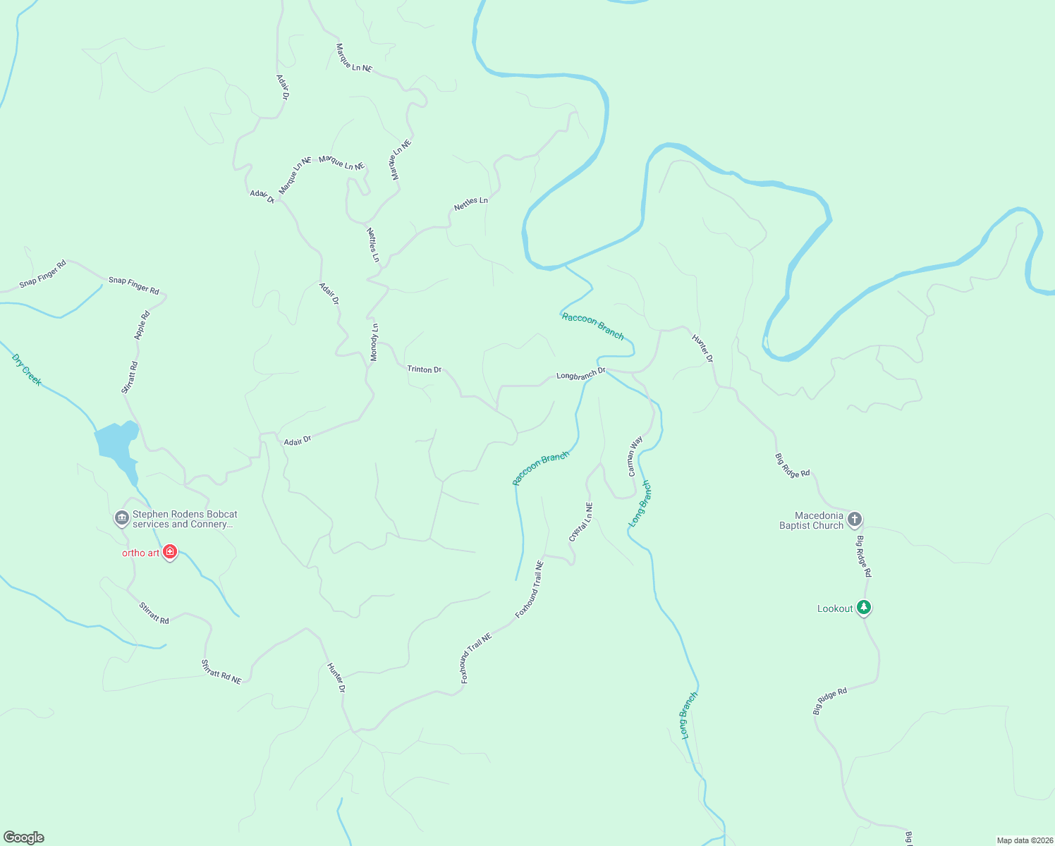map of restaurants, bars, coffee shops, grocery stores, and more near 962 Raccoon Ridge Northeast in Ranger