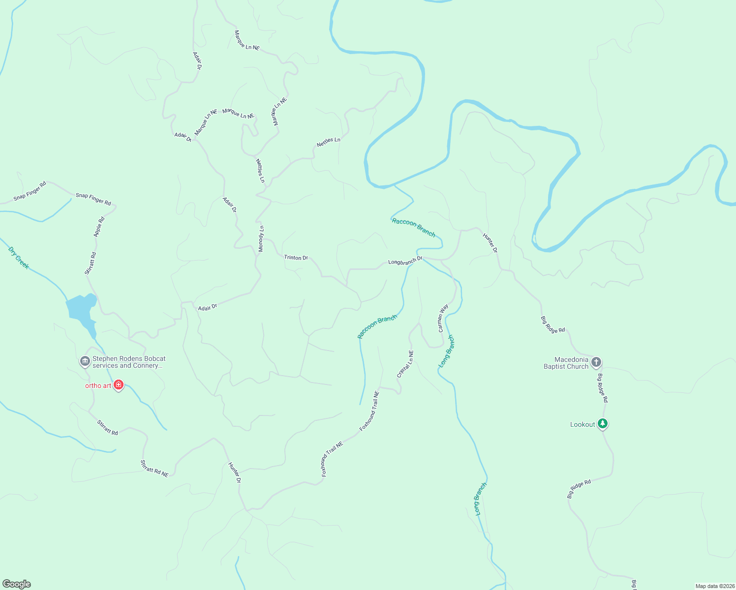 map of restaurants, bars, coffee shops, grocery stores, and more near 962 Raccoon Ridge Northeast in Ranger