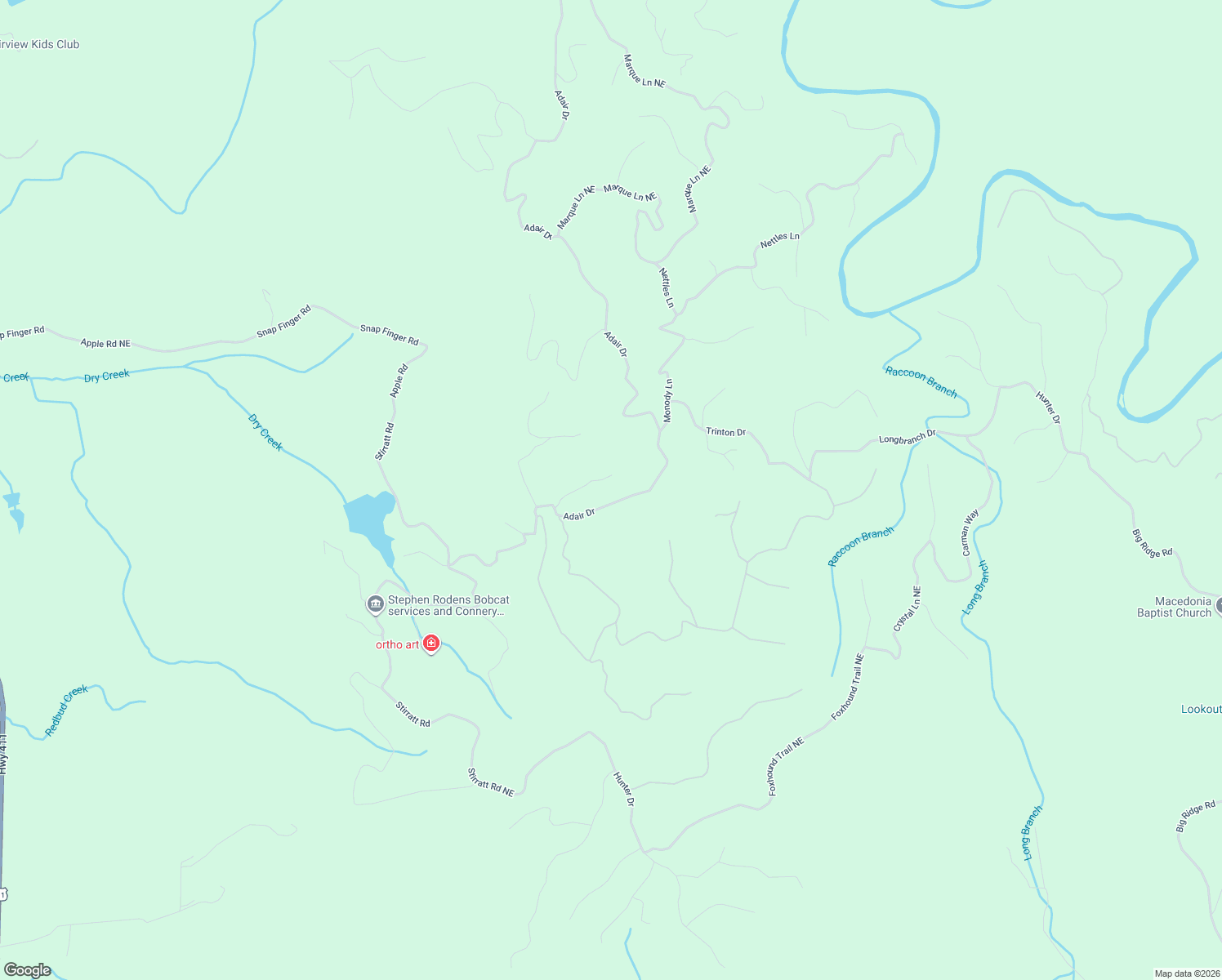 map of restaurants, bars, coffee shops, grocery stores, and more near 19 Adair Drive in Ranger