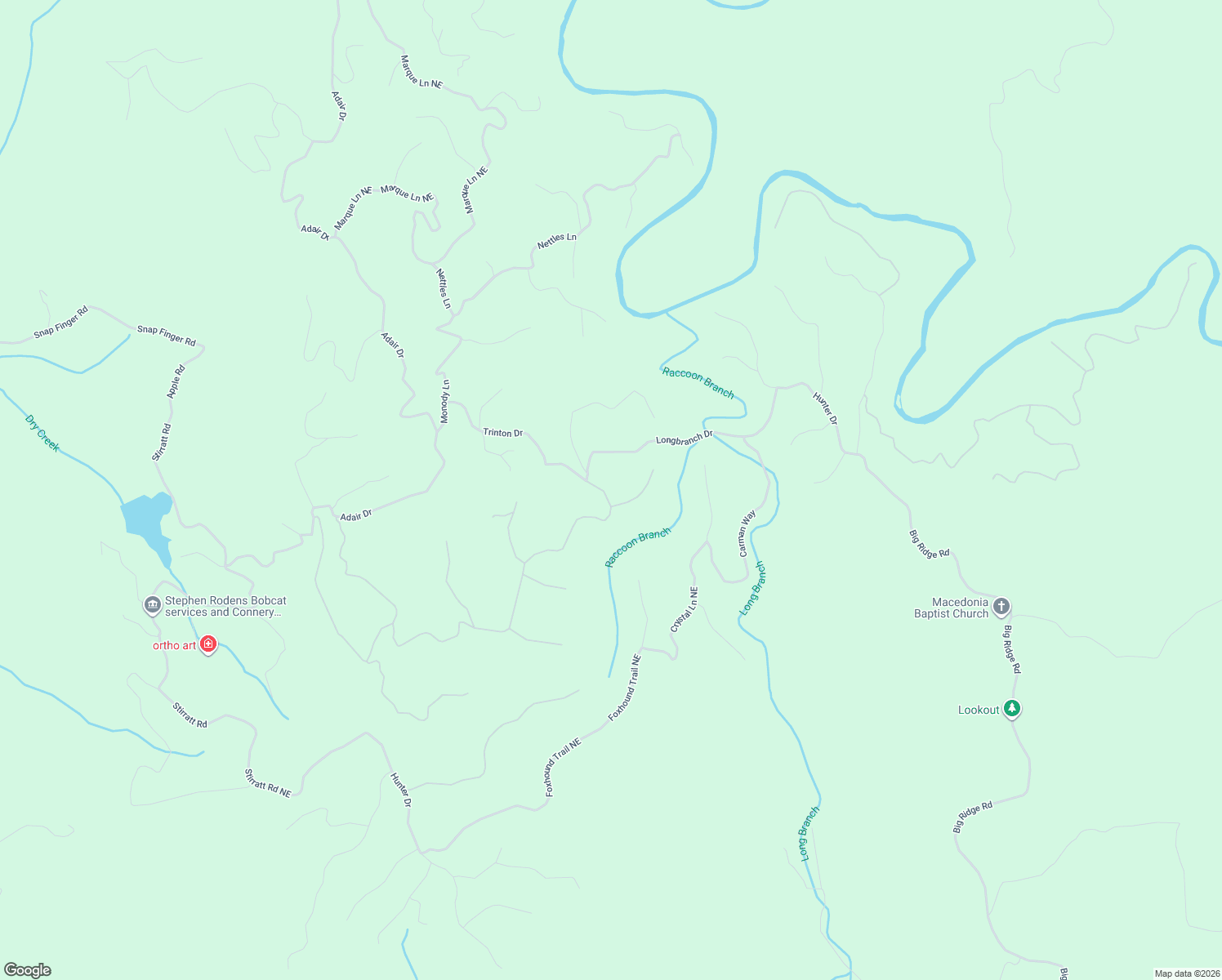 map of restaurants, bars, coffee shops, grocery stores, and more near 975 Raccoon Ridge Northeast in Ranger