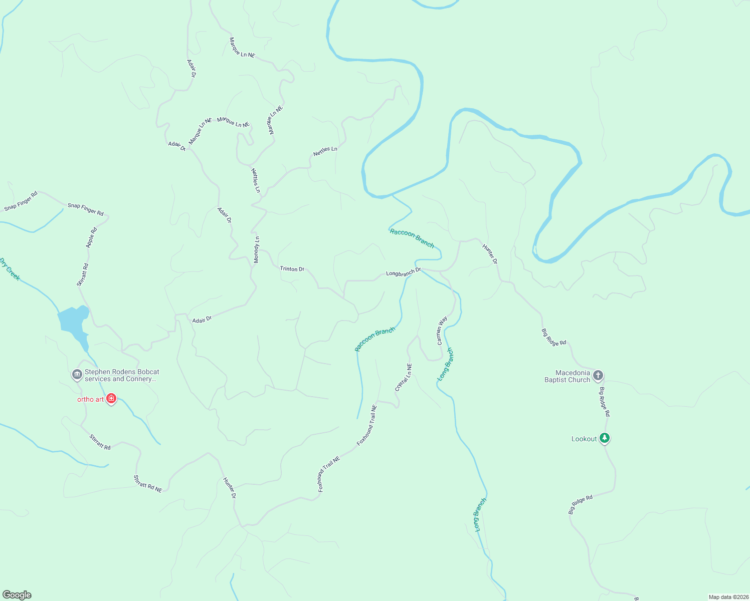 map of restaurants, bars, coffee shops, grocery stores, and more near 962 Raccoon Ridge Northeast in Ranger
