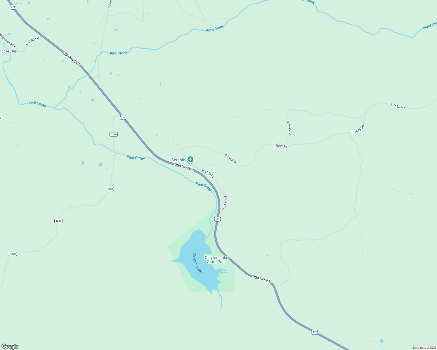 map of restaurants, bars, coffee shops, grocery stores, and more near US Highway 271 in Clayton