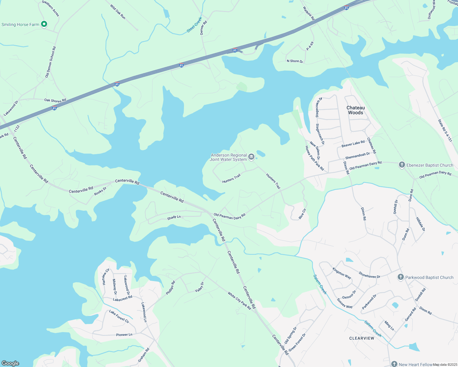 map of restaurants, bars, coffee shops, grocery stores, and more near 1422 Hunters Trail in Anderson