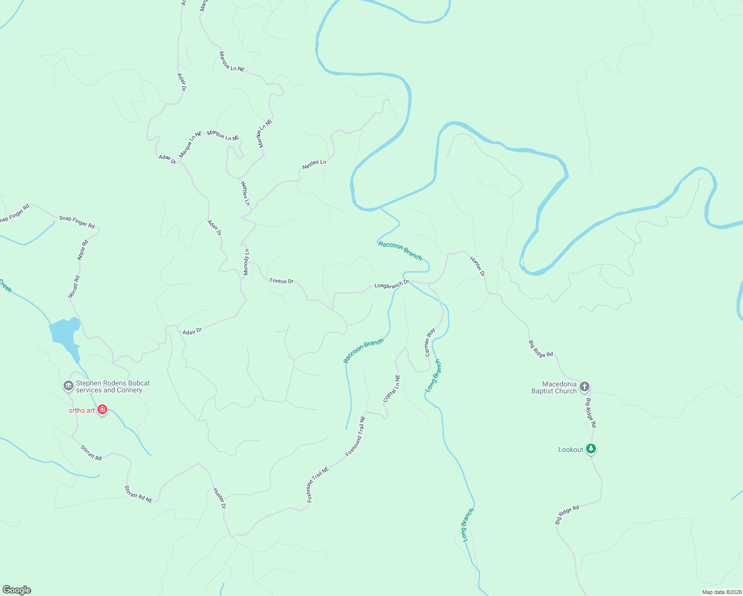 map of restaurants, bars, coffee shops, grocery stores, and more near 968 Raccoon Ridge Northeast in Ranger