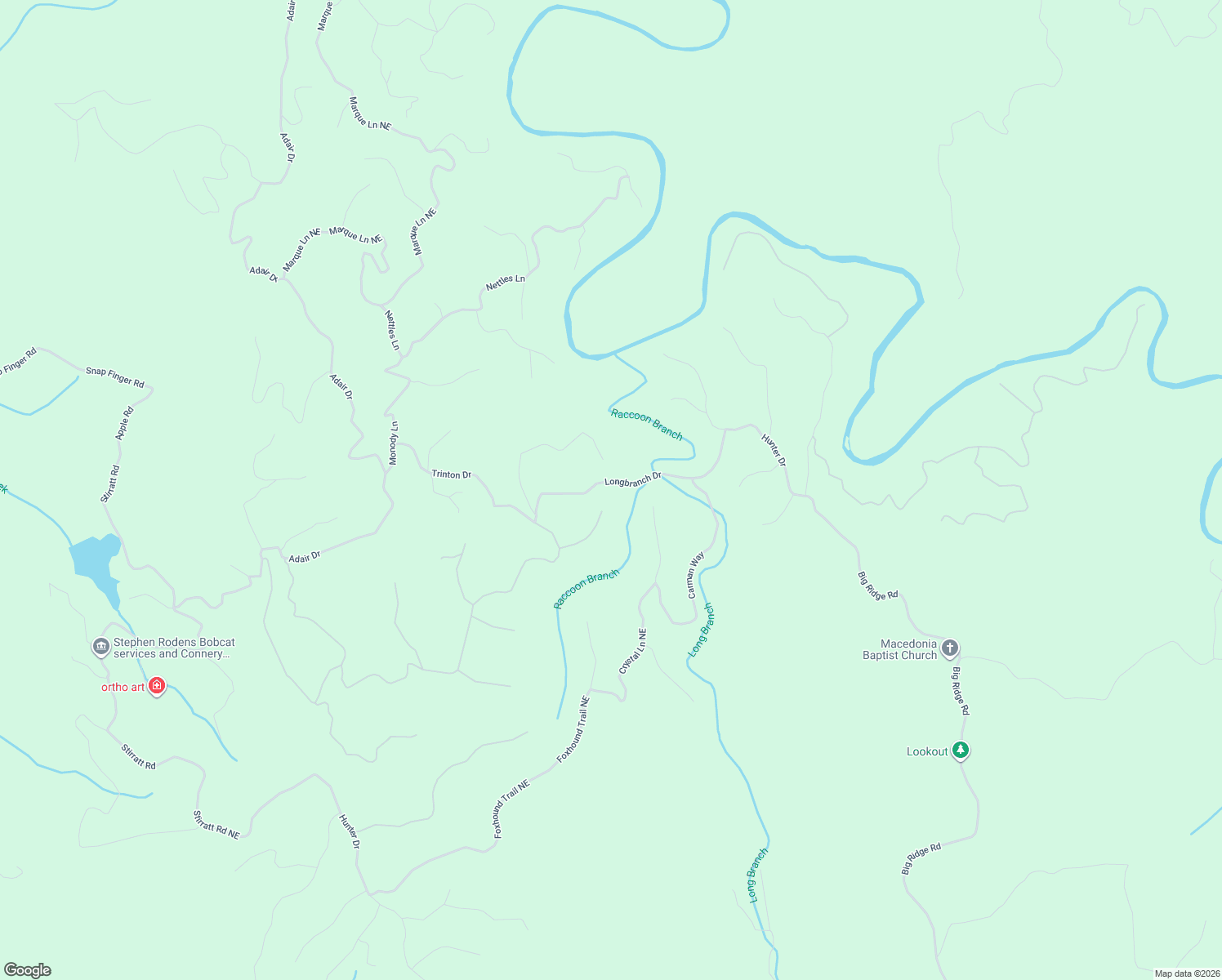 map of restaurants, bars, coffee shops, grocery stores, and more near 968 Raccoon Ridge Northeast in Ranger