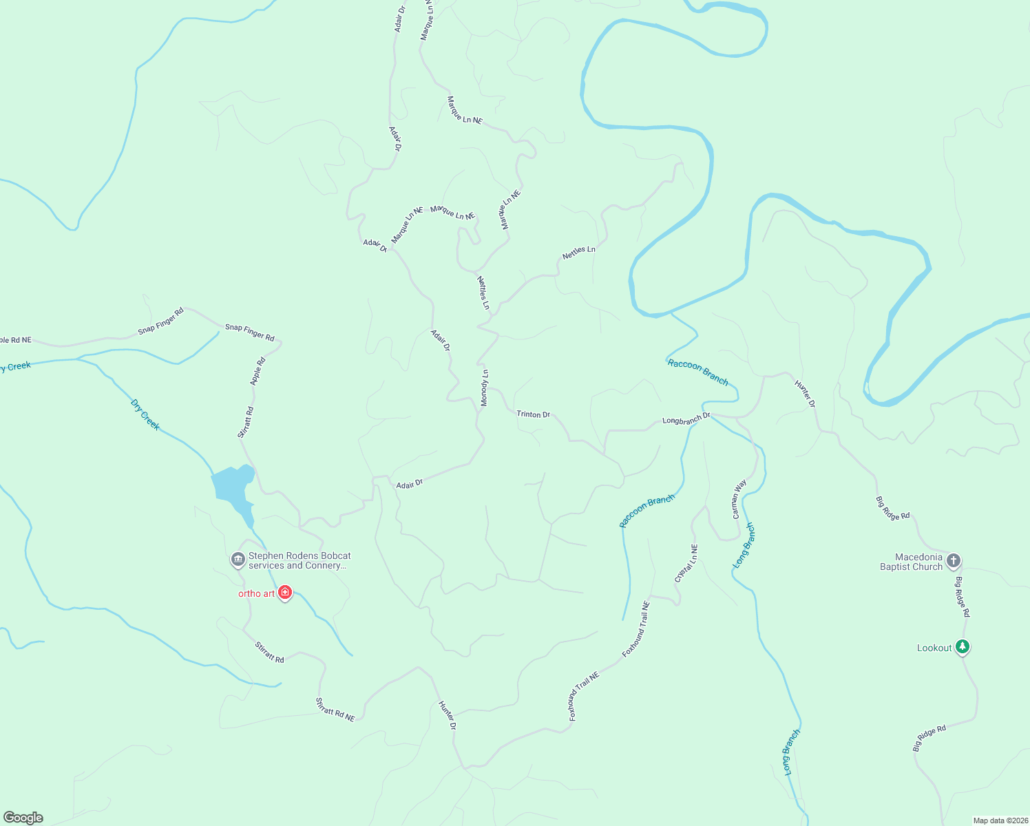 map of restaurants, bars, coffee shops, grocery stores, and more near 872 Bolster Lane Northeast in Ranger