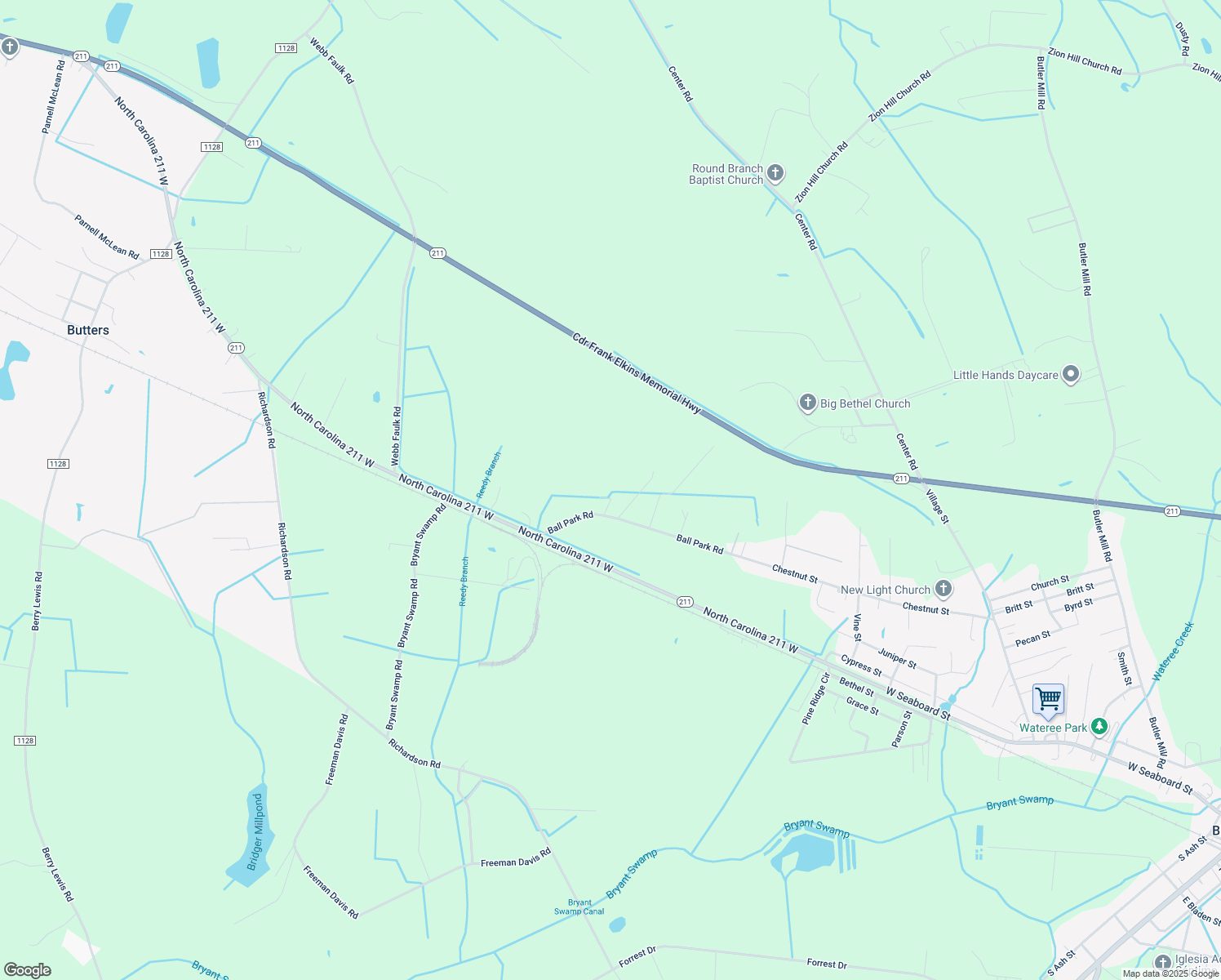 map of restaurants, bars, coffee shops, grocery stores, and more near 205 Ball Park Rd in Bladenboro
