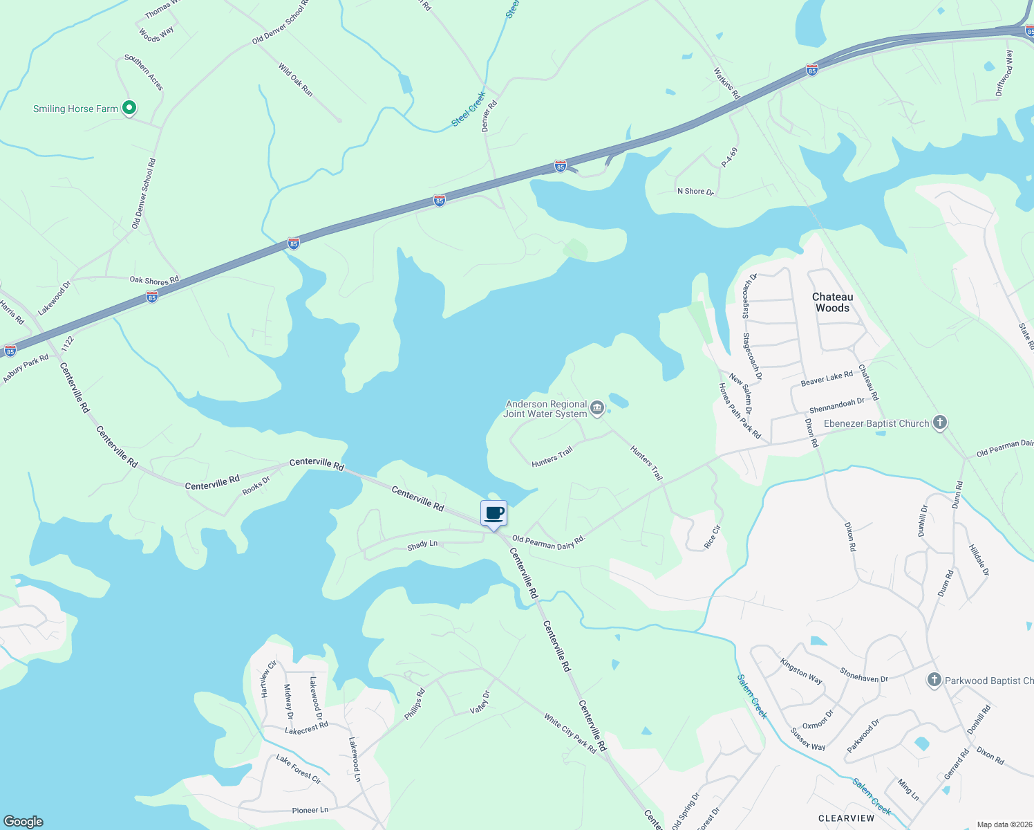 map of restaurants, bars, coffee shops, grocery stores, and more near 1312 Hunters Trail in Anderson
