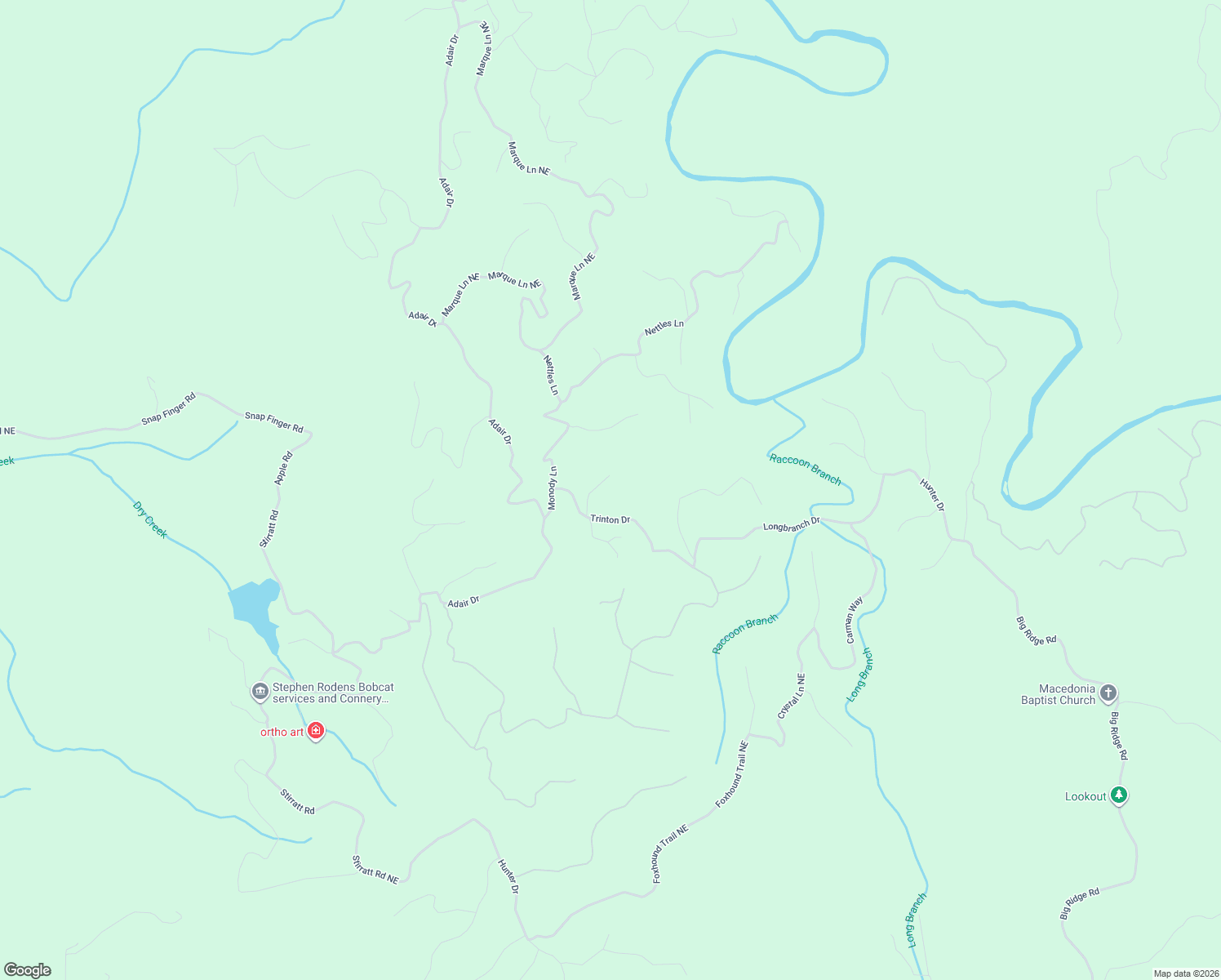 map of restaurants, bars, coffee shops, grocery stores, and more near 869 Bolster Lane Northeast in Ranger