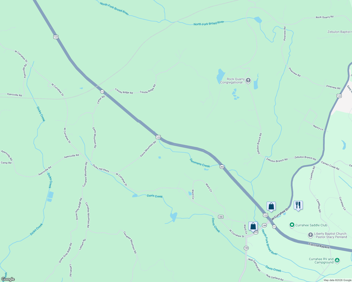 map of restaurants, bars, coffee shops, grocery stores, and more near in Toccoa